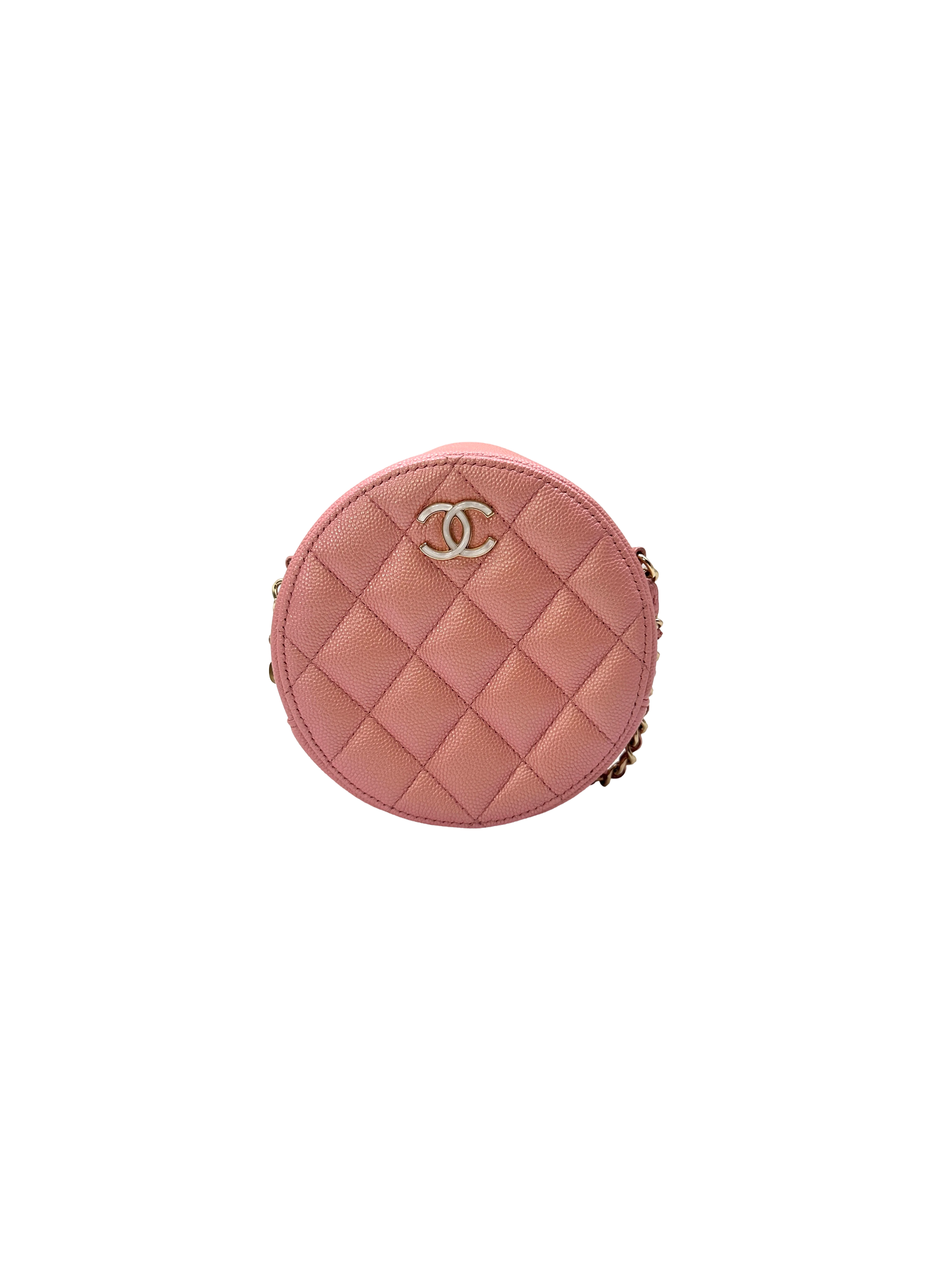 Chanel Iridescent Pink Quilted Leather Round Clutch(27***06) CC2313