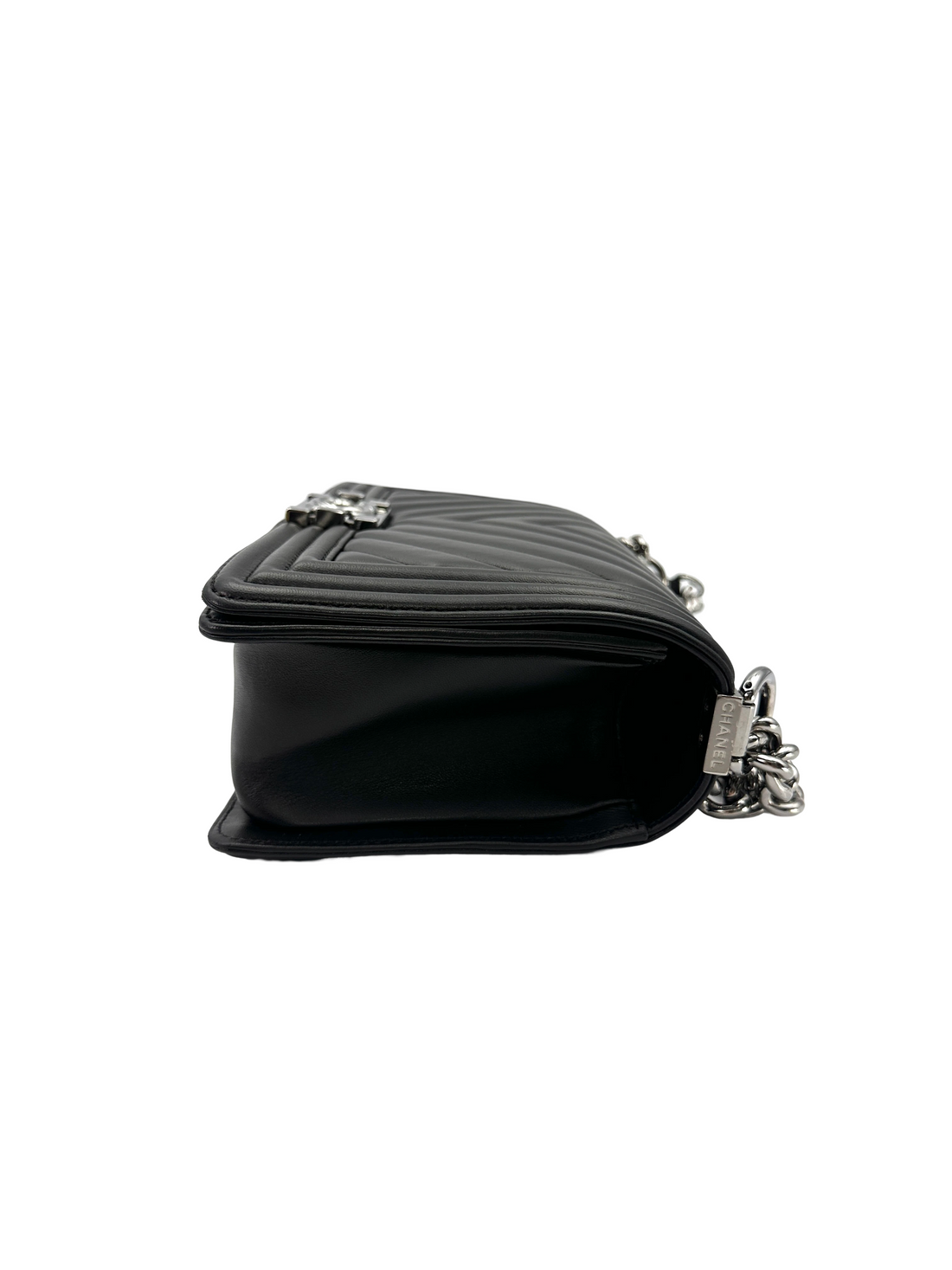Chanel LeBoy Black Chevron Quilted Leather Medium Size Flap Bag With Silver Buckle(24***86) CC2317