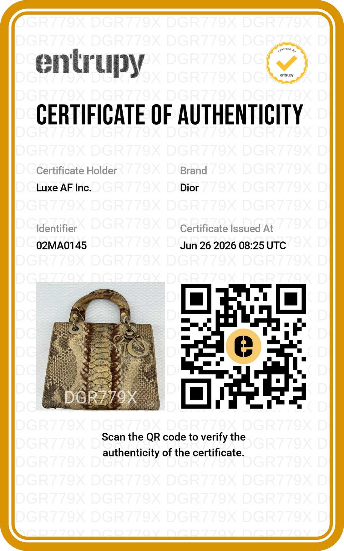Christian Dior Lady Dior Python Leather Handle Bag DR835