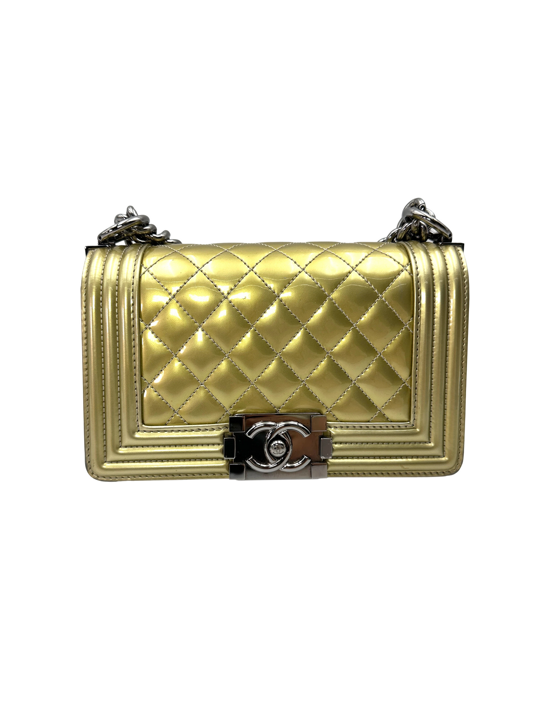 Chanel LeBoy Metallic Gold Quilted Leather Small Size Flap Bag With Silver Buckle(19***84) CC2323