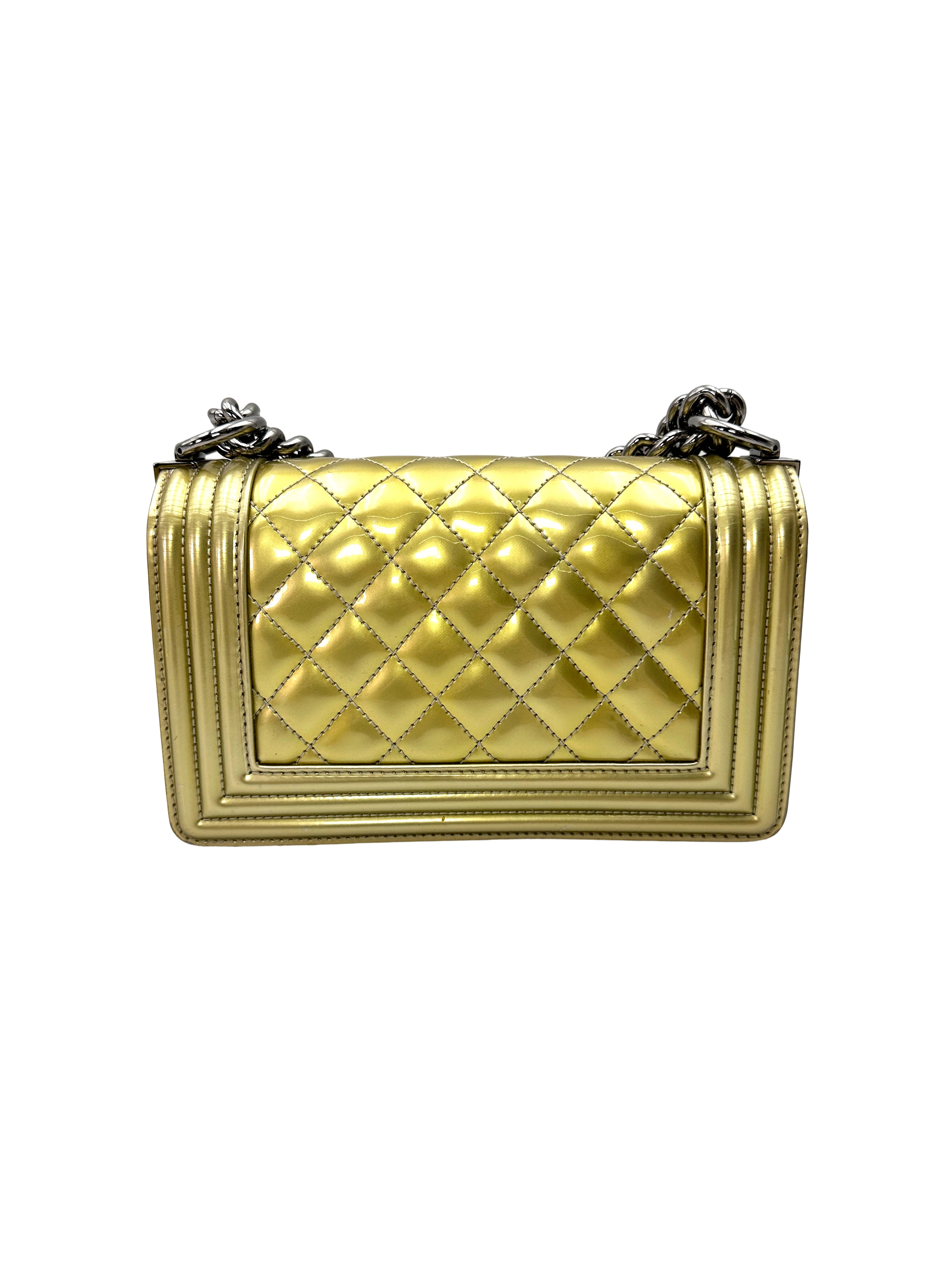 Chanel LeBoy Metallic Gold Quilted Leather Small Size Flap Bag With Silver Buckle(19***84) CC2323