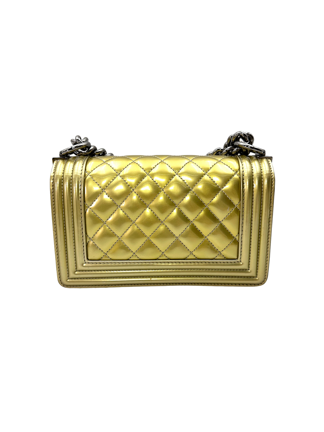 Chanel LeBoy Metallic Gold Quilted Leather Small Size Flap Bag With Silver Buckle(19***84) CC2323