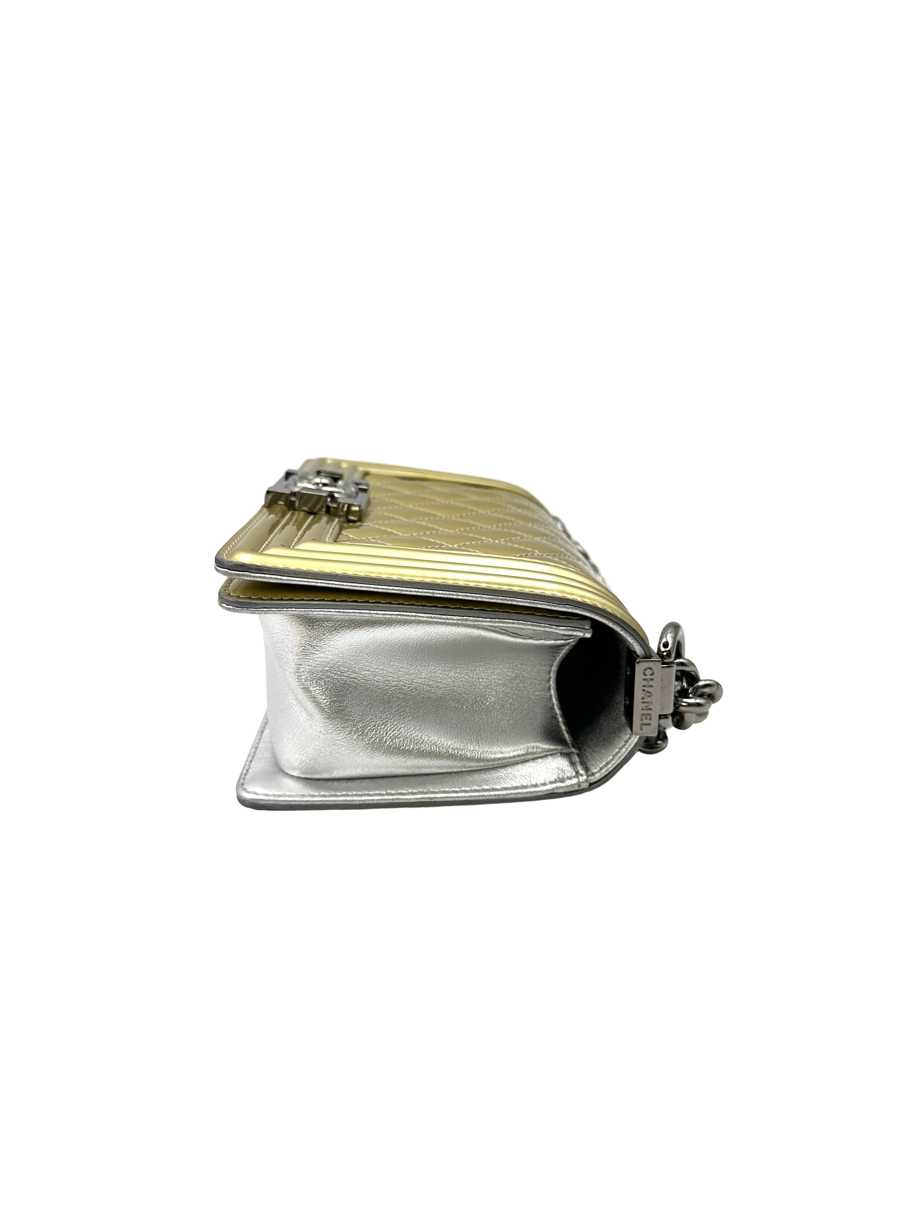 Chanel LeBoy Metallic Gold Quilted Leather Small Size Flap Bag With Silver Buckle(19***84) CC2323