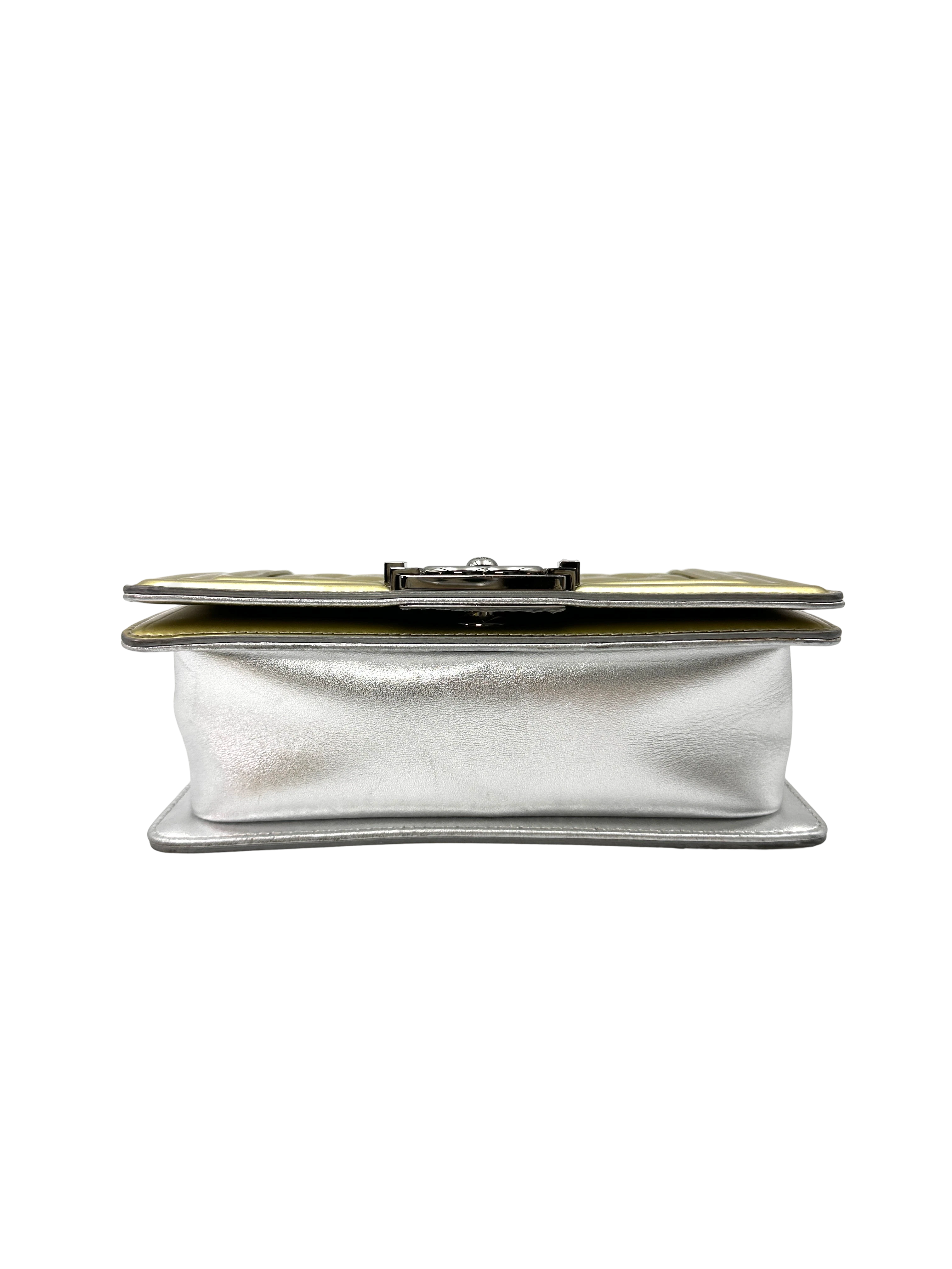 Chanel LeBoy Metallic Gold Quilted Leather Small Size Flap Bag With Silver Buckle(19***84) CC2323