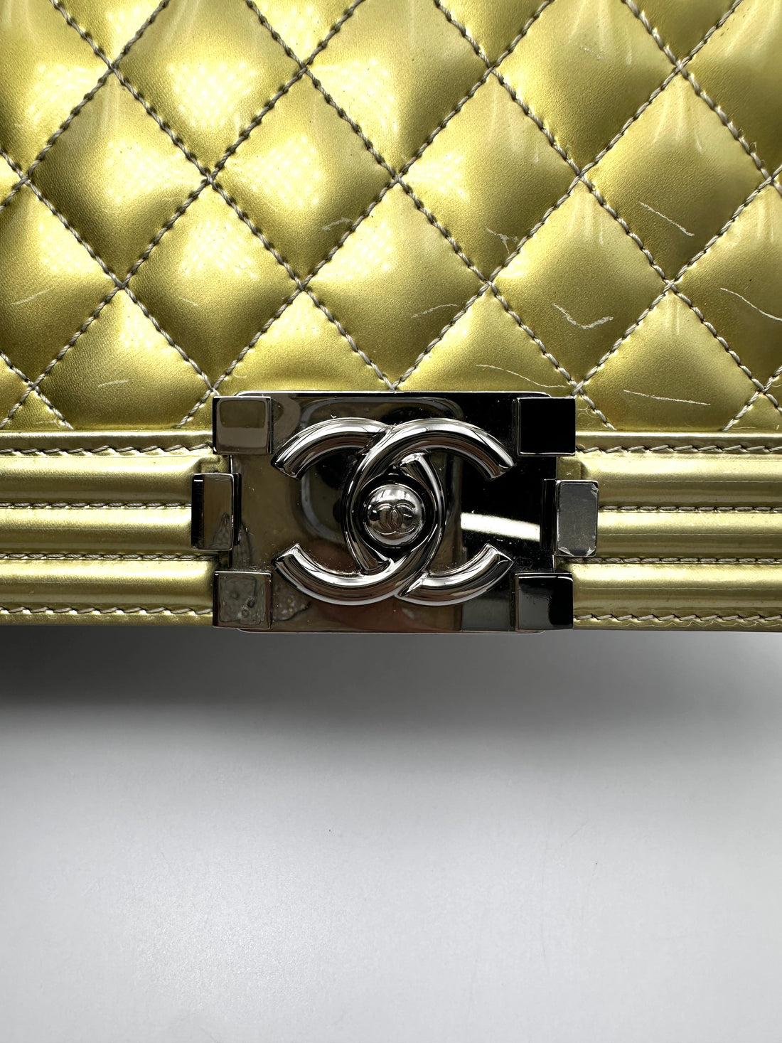 Chanel LeBoy Metallic Gold Quilted Leather Small Size Flap Bag With Silver Buckle(19***84) CC2323
