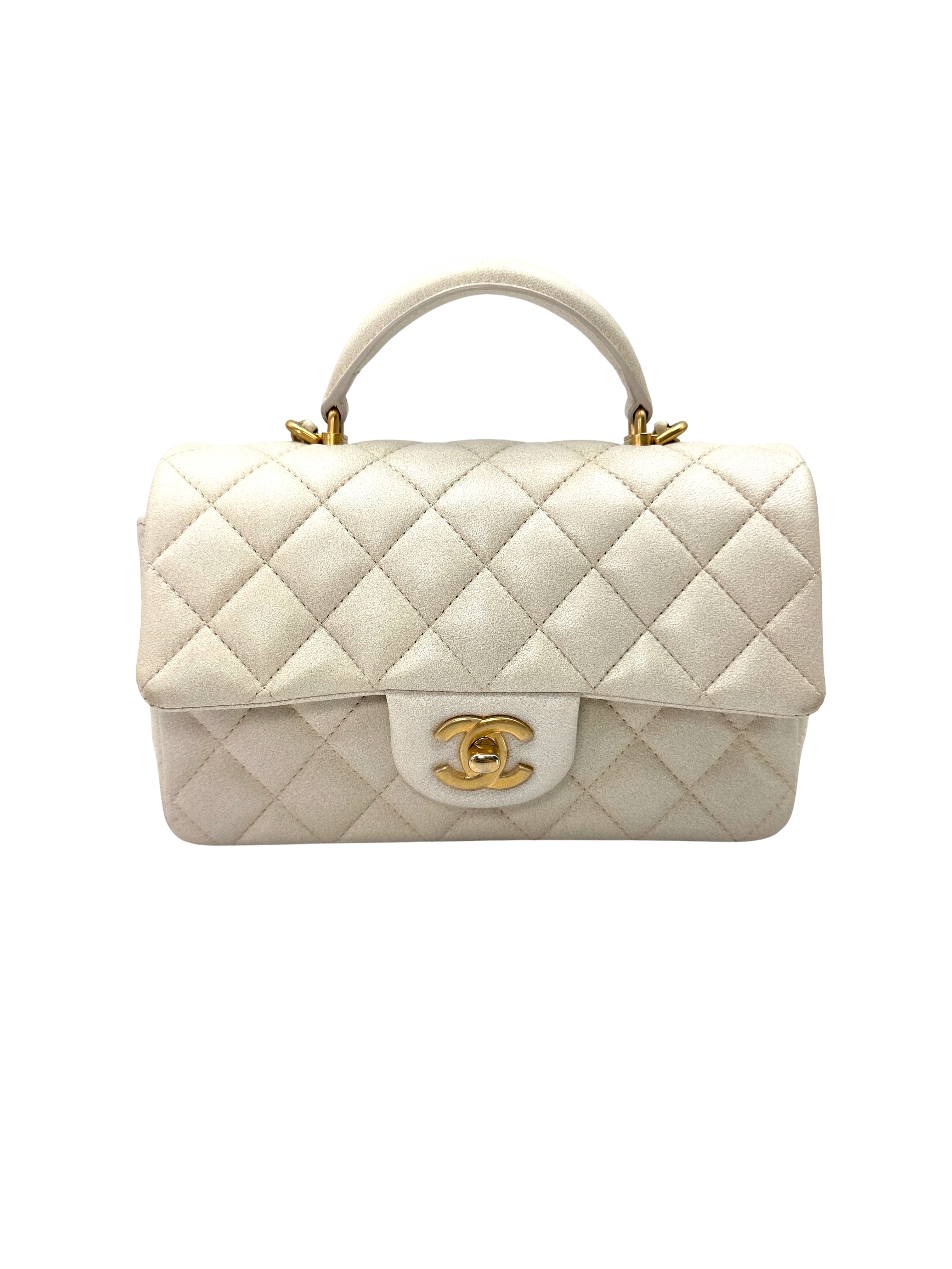 Chanel 21S Classic Flap White Quilted Lambskin Top Handle Bag(31***15) IRIS255