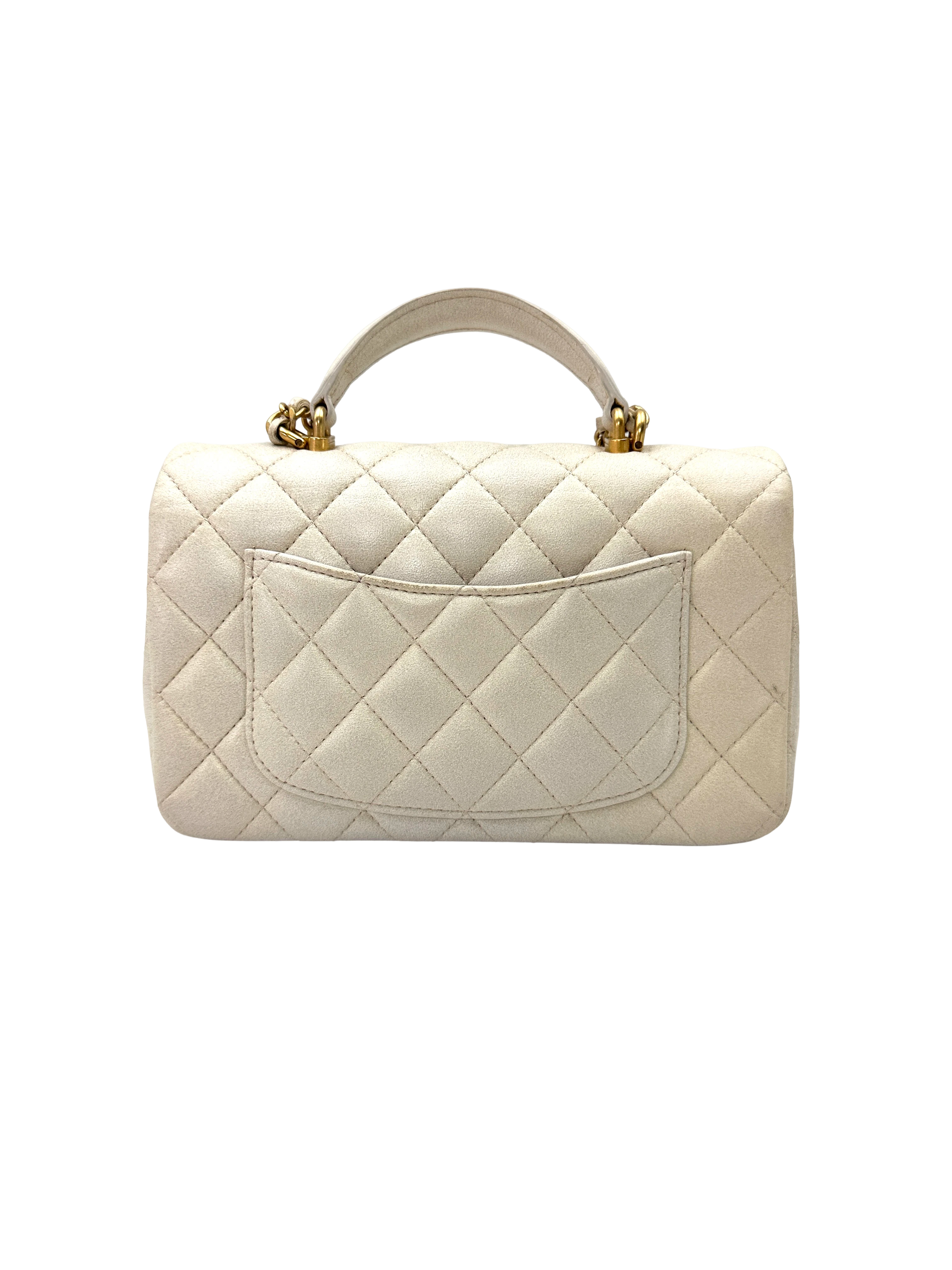 Chanel 21S Classic Flap White Quilted Lambskin Top Handle Bag(31***15) IRIS255