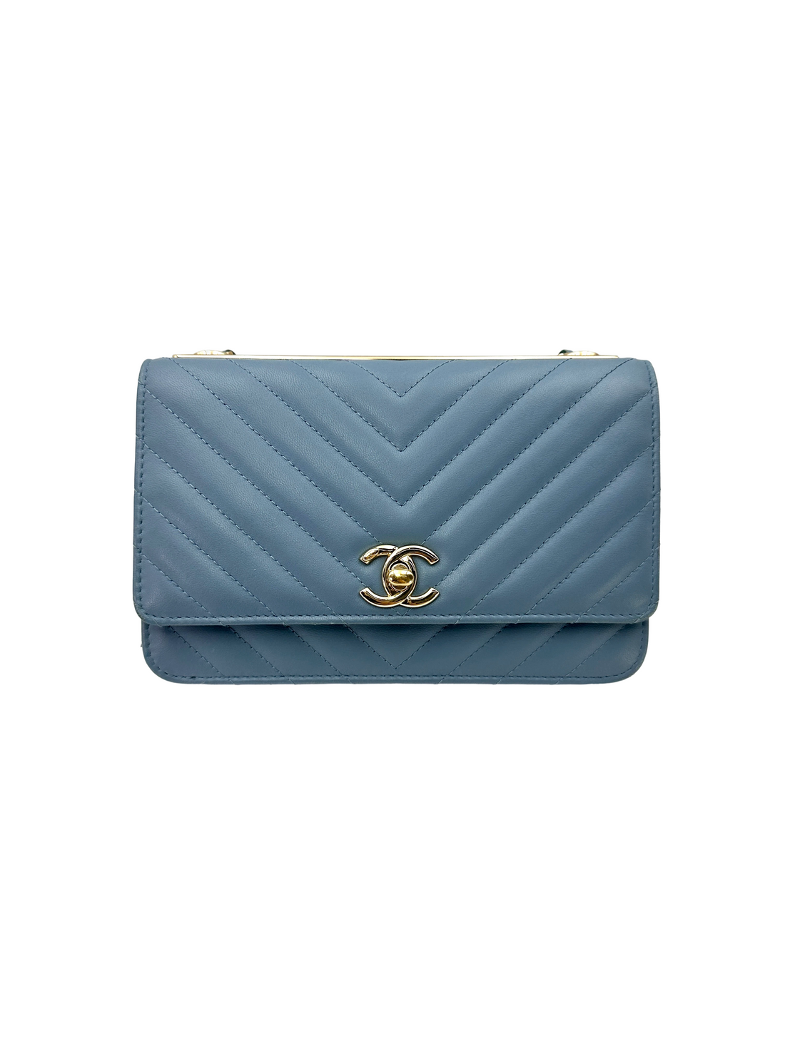 Chanel Trendy CC Blue Chevron Quilted Leather Wallet On Chain(25***45) CC2324