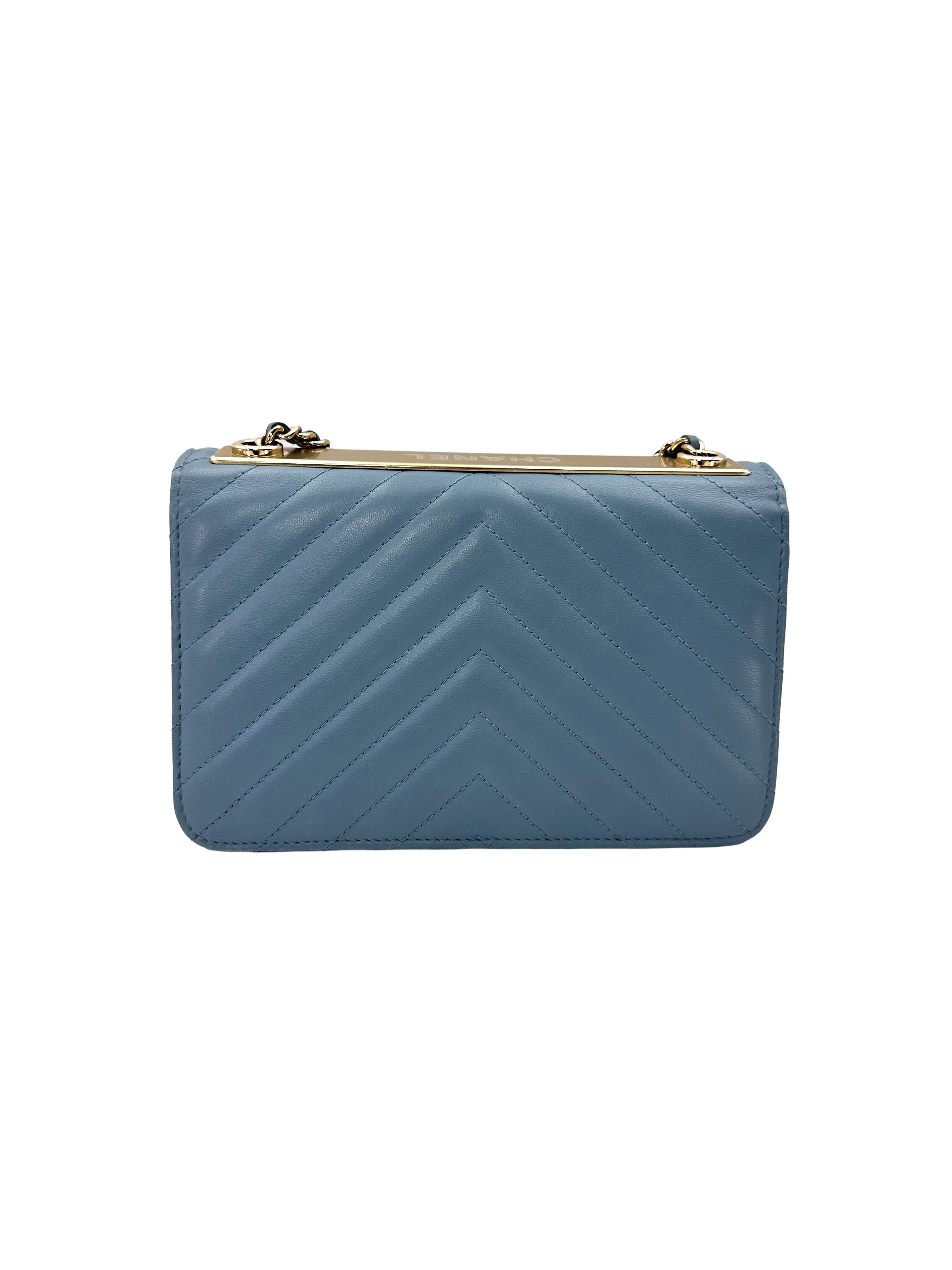Chanel Trendy CC Blue Chevron Quilted Leather Wallet On Chain(25***45) CC2324