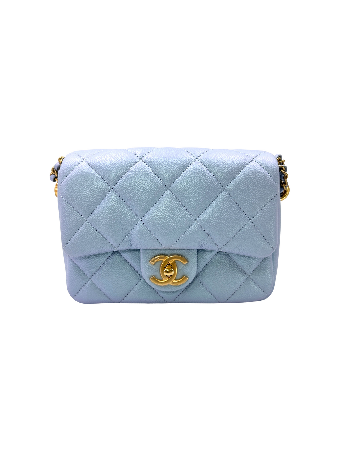 Chanel Classic Flap Iridescent Blue Quilted Leather Mini Flap Bag(C9***4G) CC2325