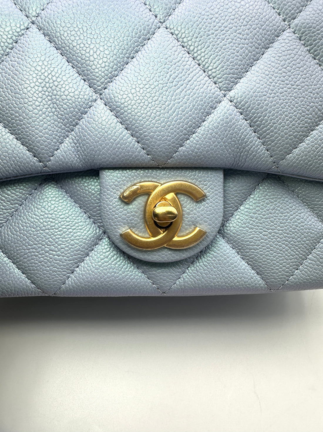 Chanel Classic Flap Iridescent Blue Quilted Leather Mini Flap Bag(C9***4G) CC2325