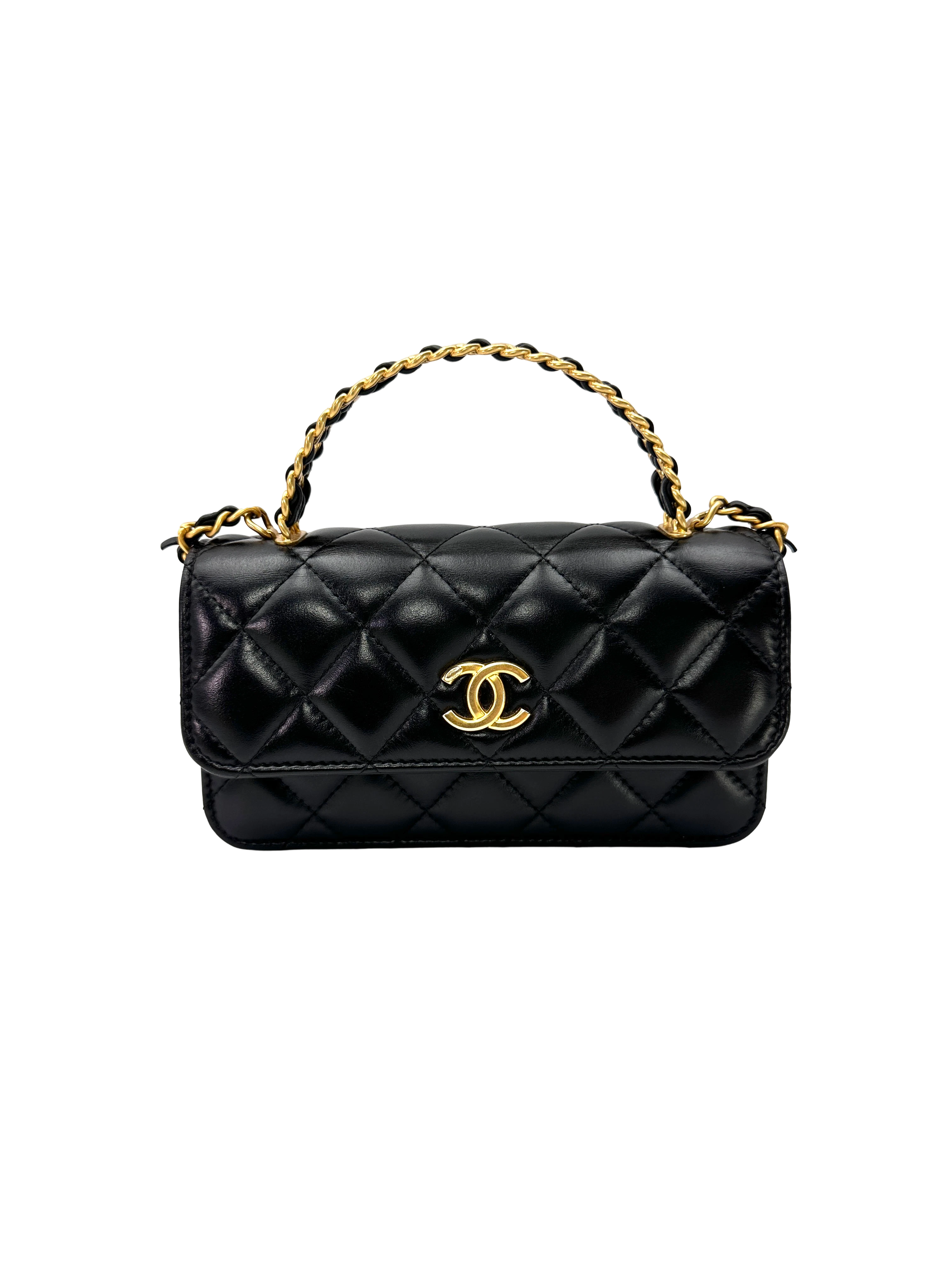 Chanel Black Quilted Leather Top Handle Wallet On Chain(NH***5H) CC2327