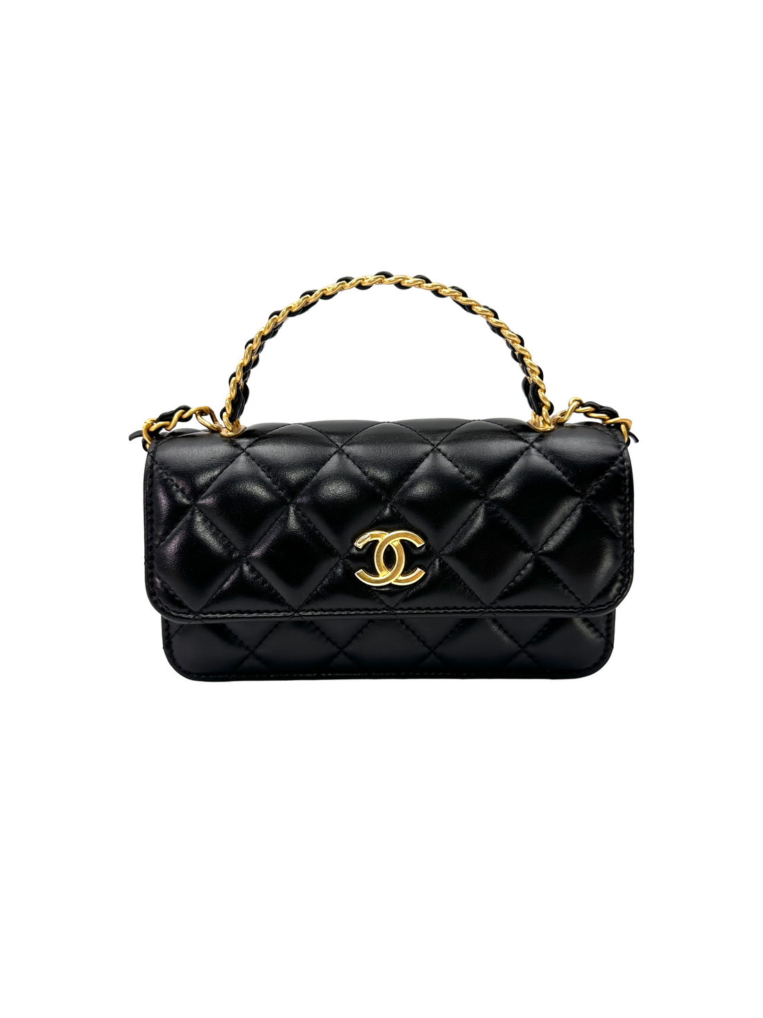 Chanel Black Quilted Leather Top Handle Wallet On Chain(NH***5H) CC2327
