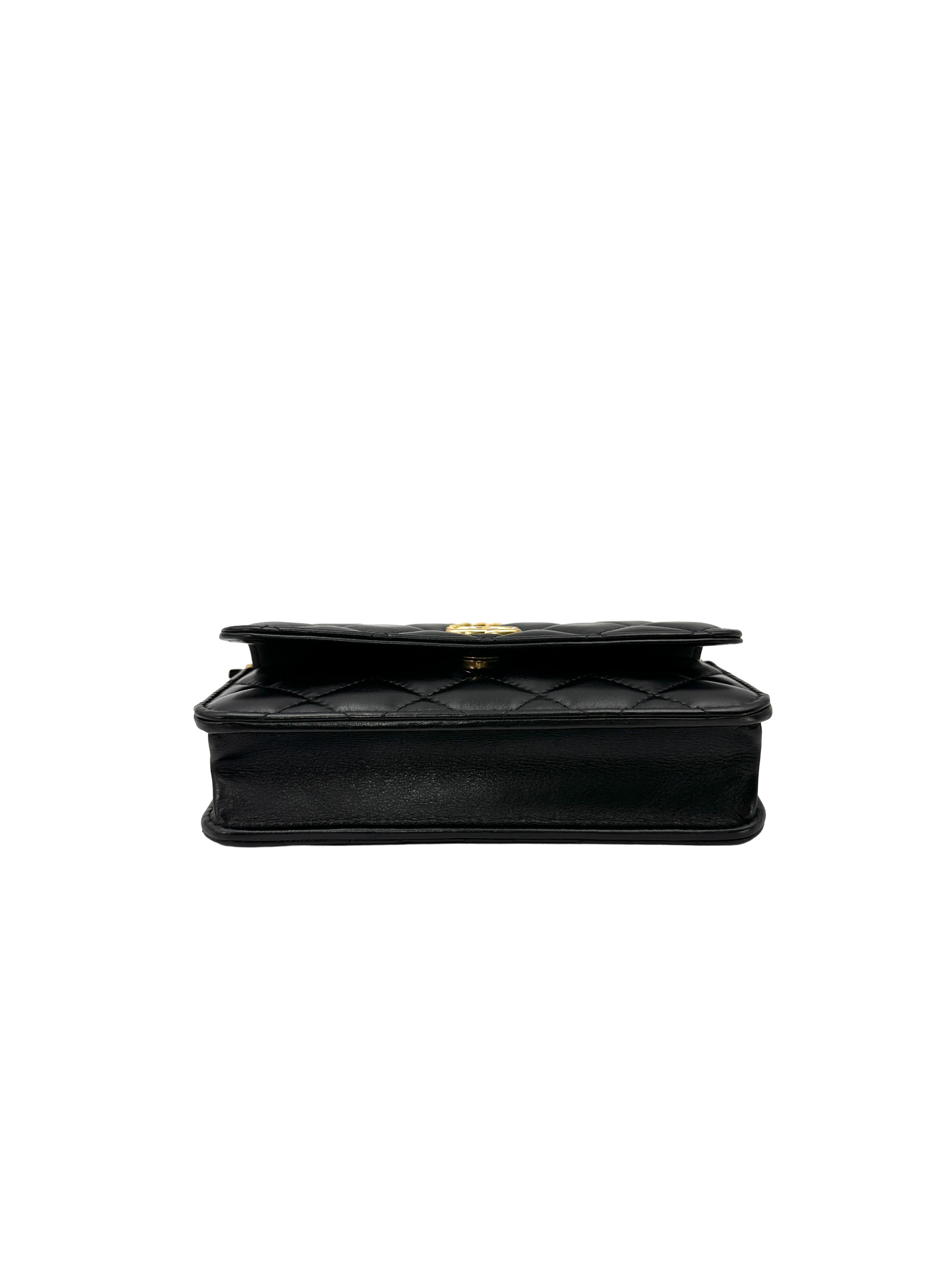 Chanel Black Quilted Leather Top Handle Wallet On Chain(NH***5H) CC2327