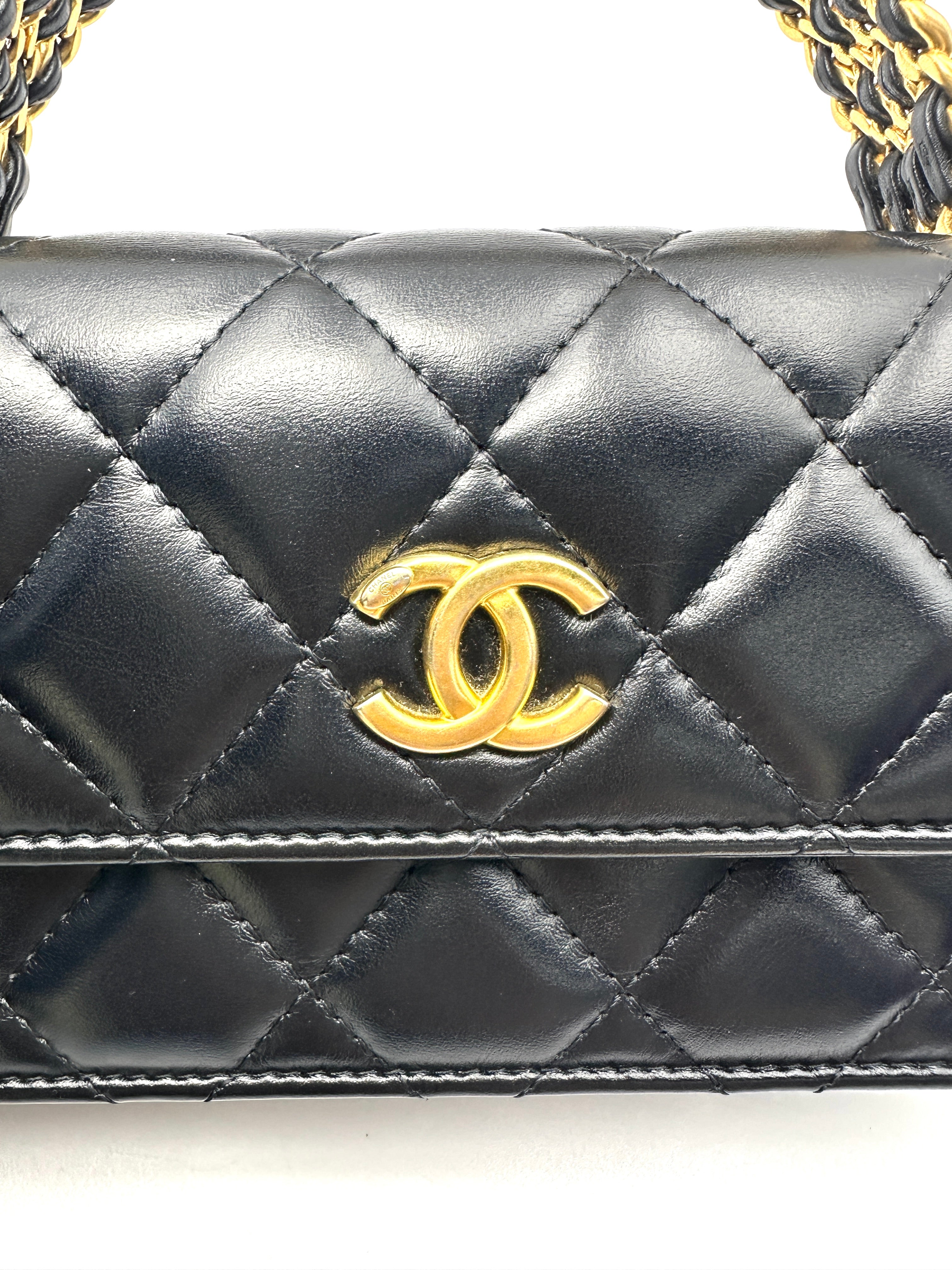 Chanel Black Quilted Leather Top Handle Wallet On Chain(NH***5H) CC2327