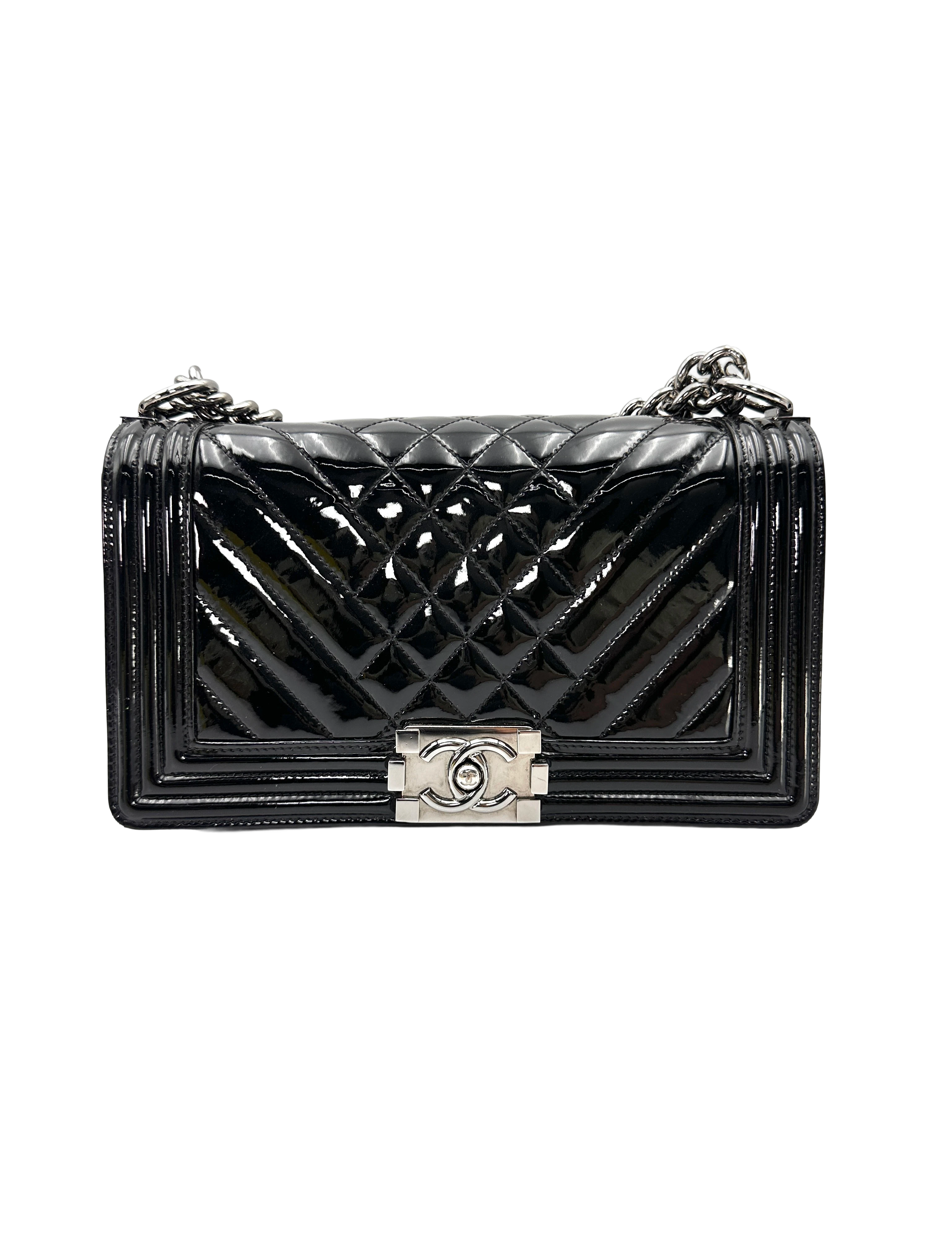 Chanel LeBoy Black Quilted Patent Leather Flap Bag With Silver Buckle(18***63) CC2329