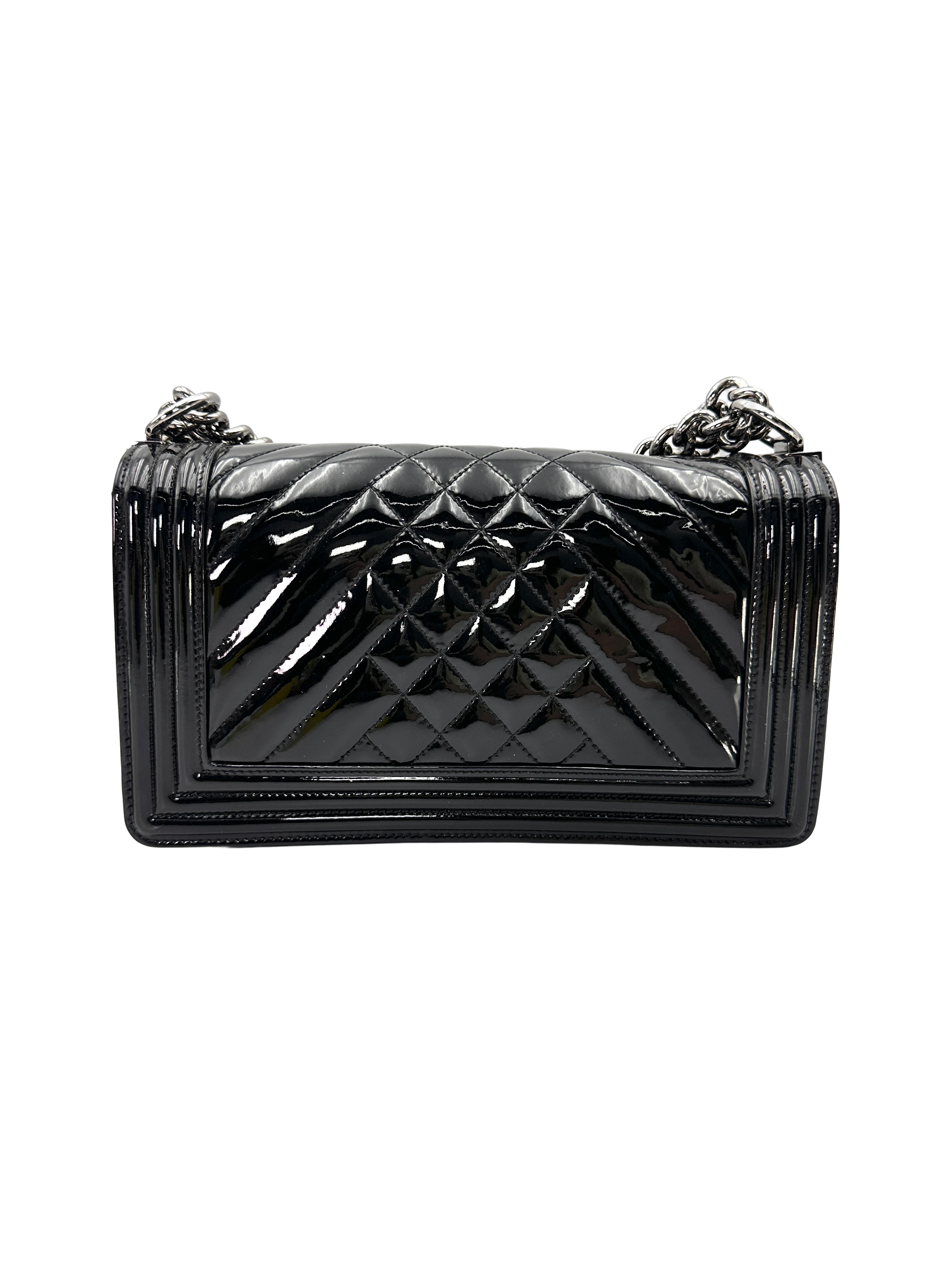 Chanel LeBoy Black Quilted Patent Leather Flap Bag With Silver Buckle(18***63) CC2329