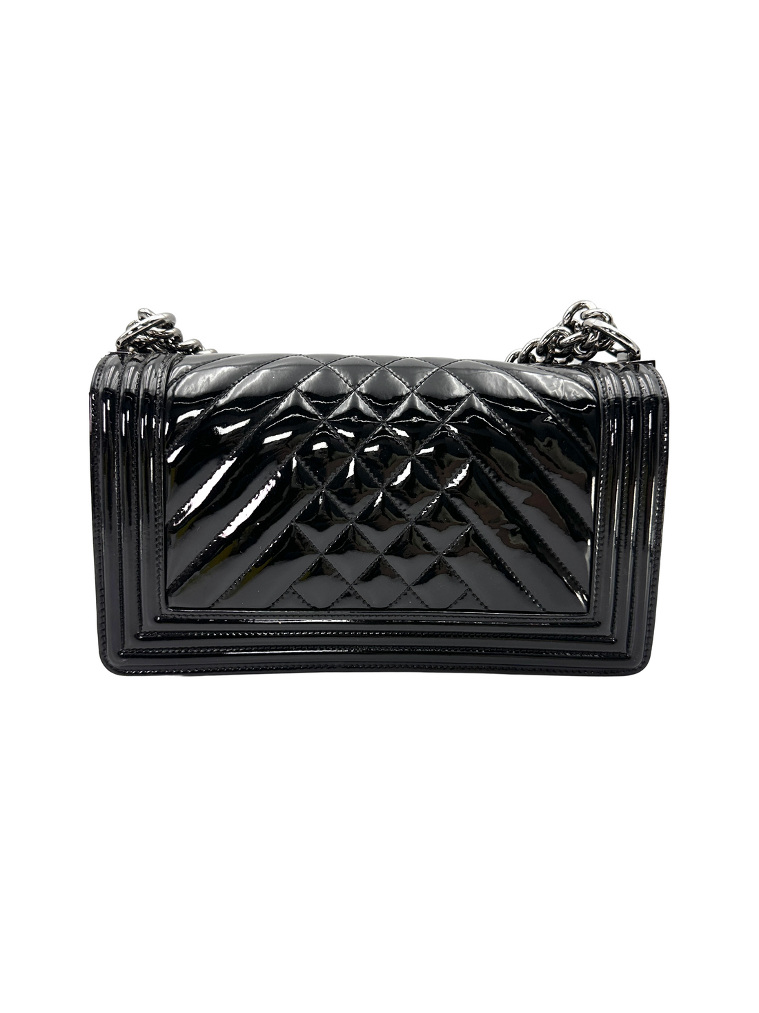 Chanel LeBoy Black Quilted Patent Leather Flap Bag With Silver Buckle(18***63) CC2329