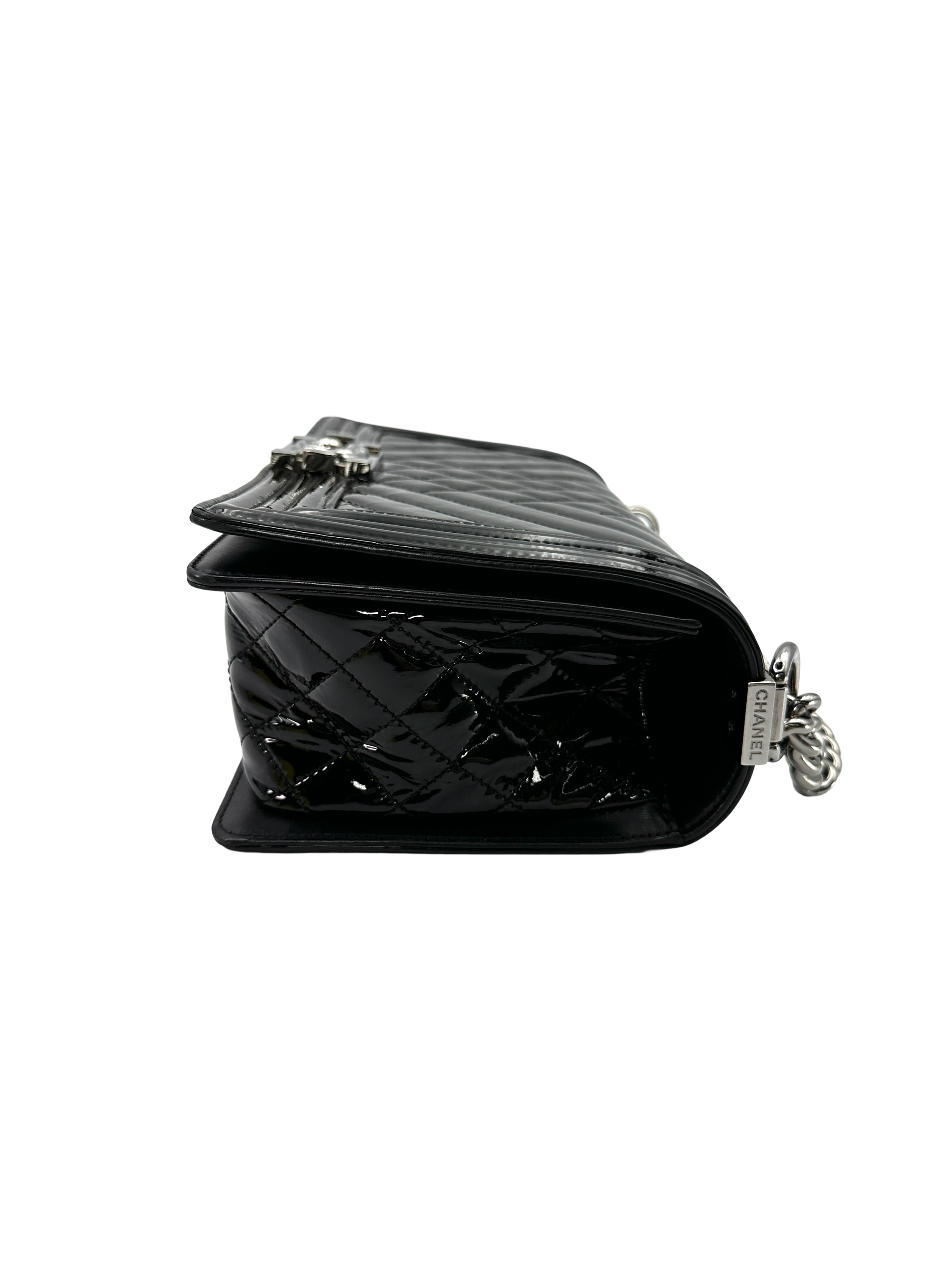 Chanel LeBoy Black Quilted Patent Leather Flap Bag With Silver Buckle(18***63) CC2329