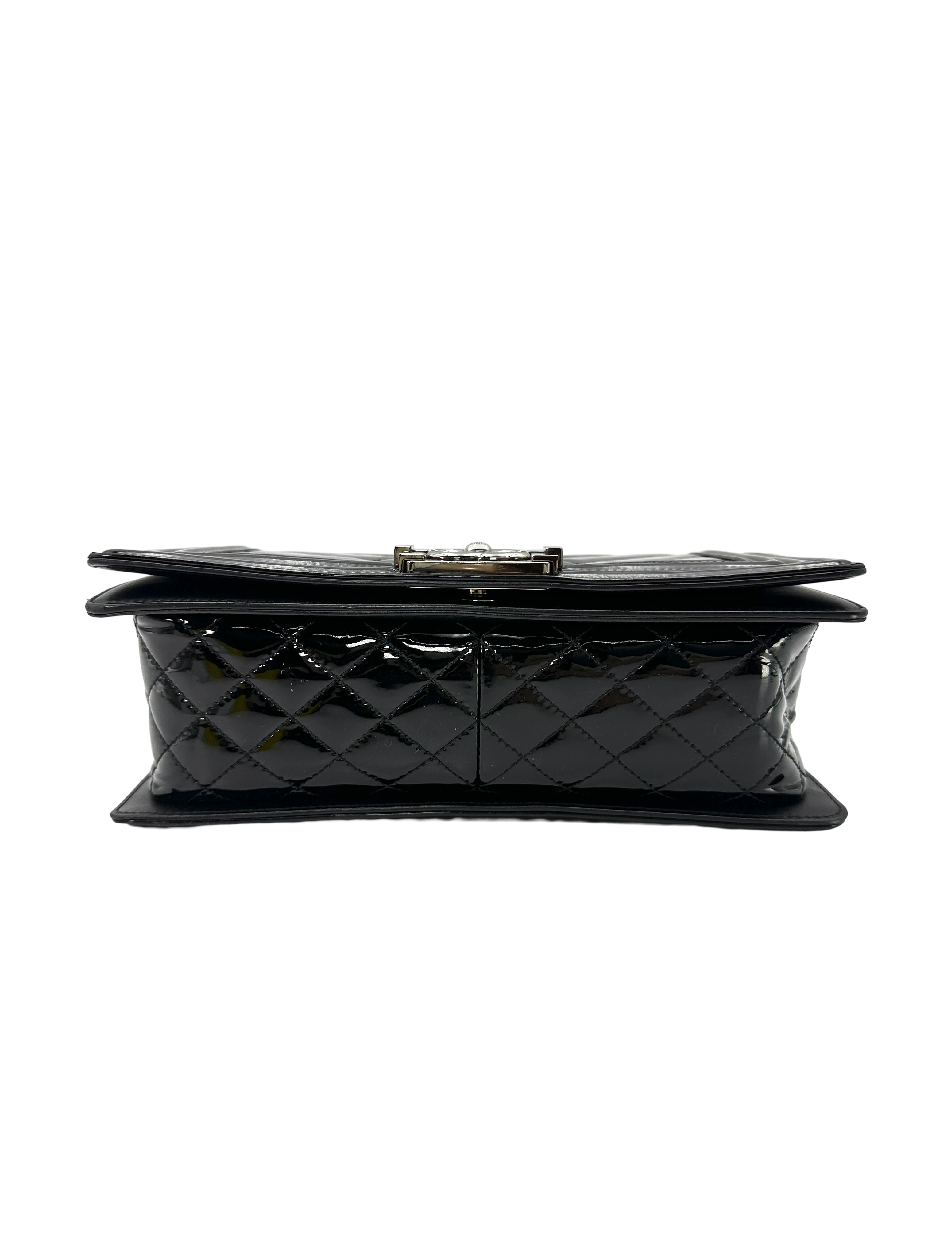 Chanel LeBoy Black Quilted Patent Leather Flap Bag With Silver Buckle(18***63) CC2329