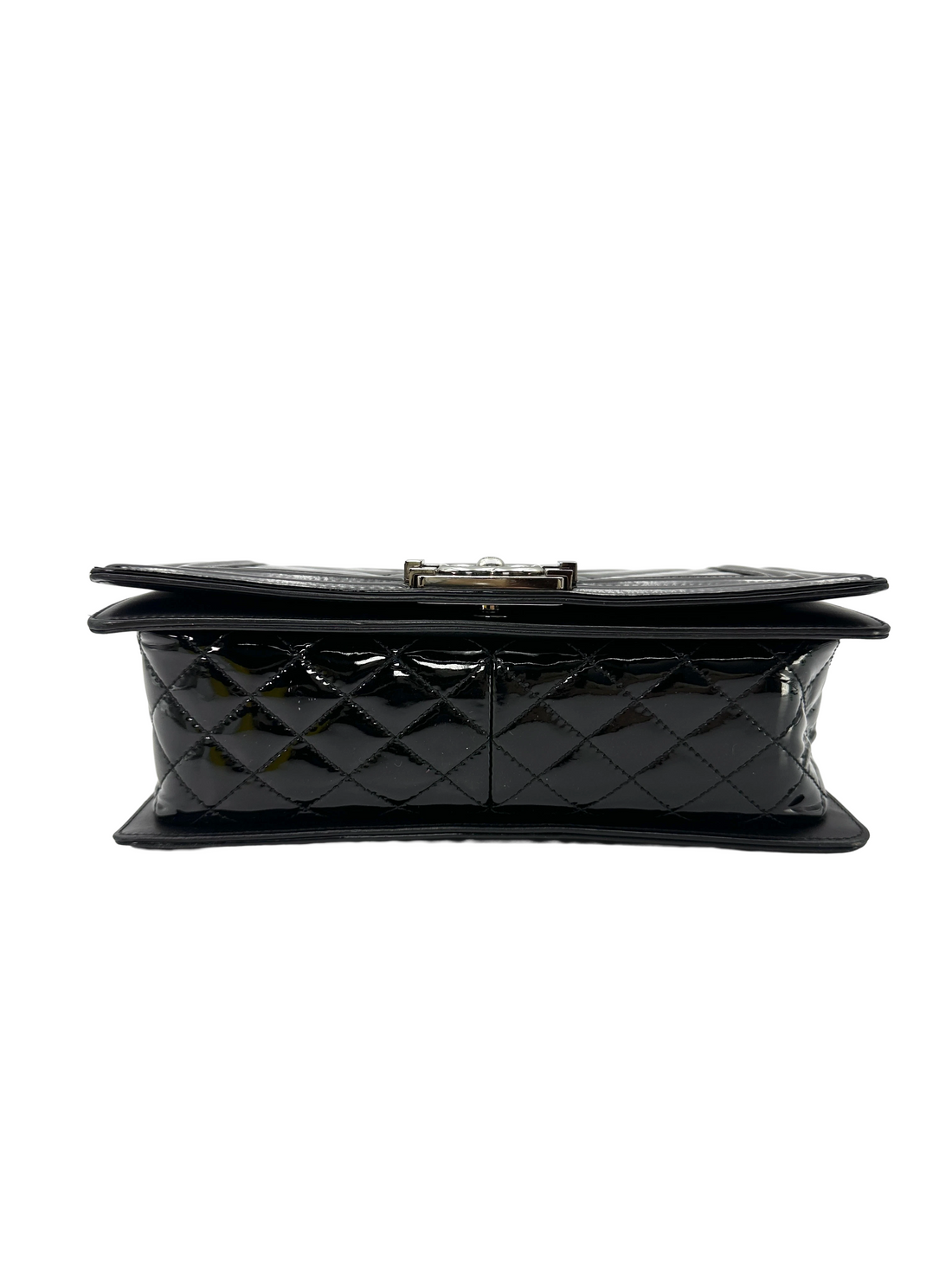 Chanel LeBoy Black Quilted Patent Leather Flap Bag With Silver Buckle(18***63) CC2329