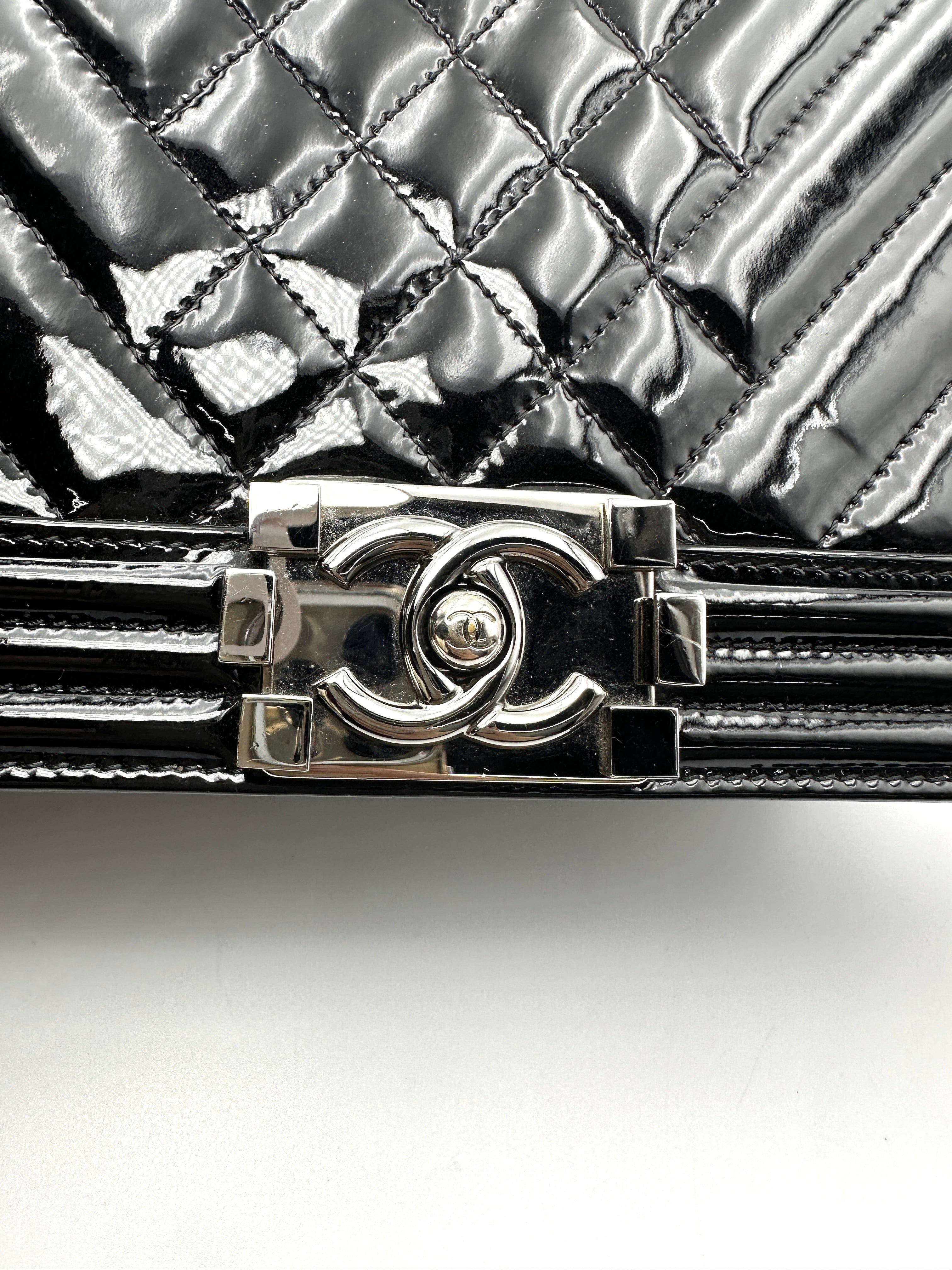 Chanel LeBoy Black Quilted Patent Leather Flap Bag With Silver Buckle(18***63) CC2329