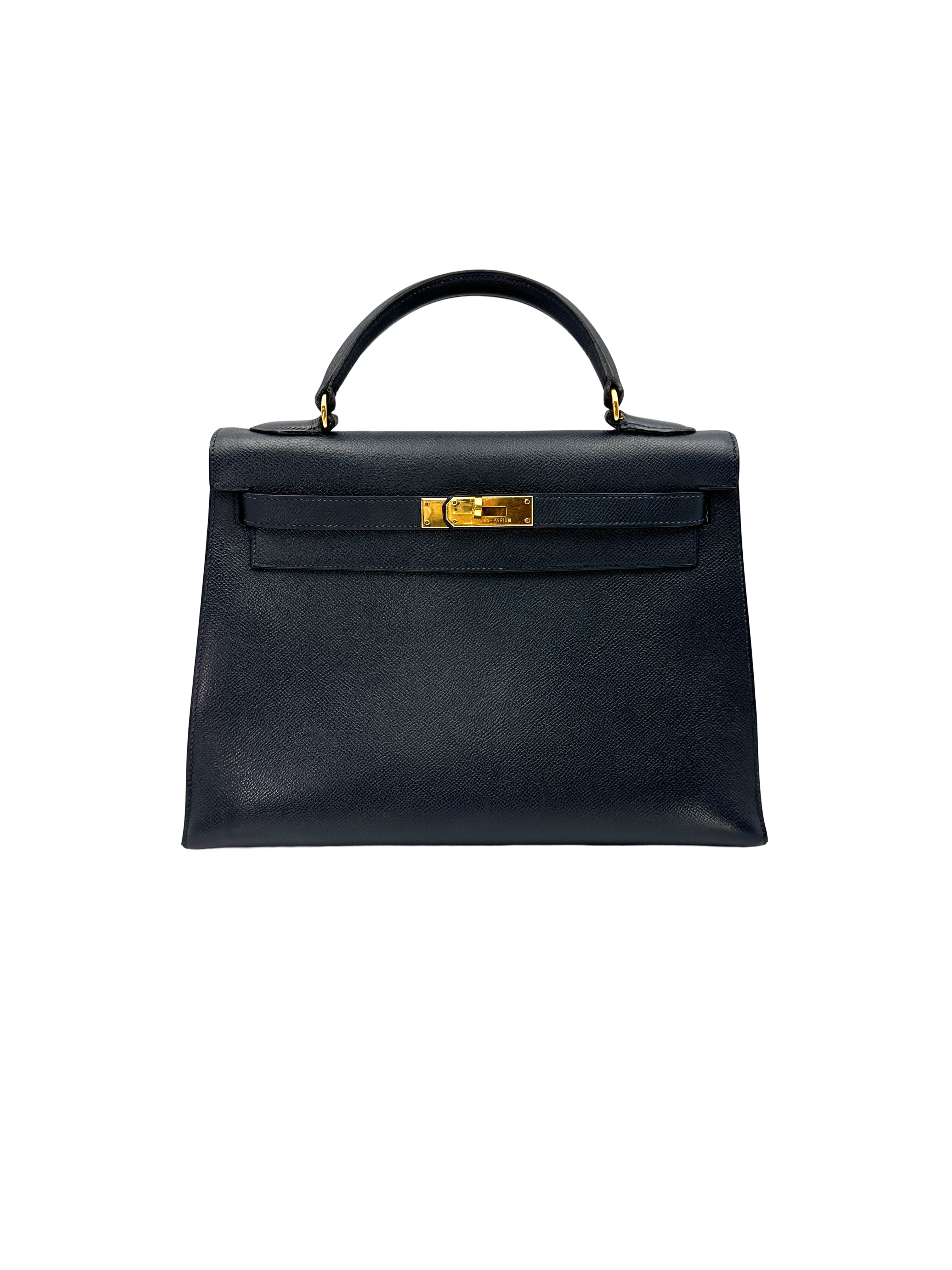 Hermes Kelly Black Leather Handle Bag With Gold Hardware HR132SA
