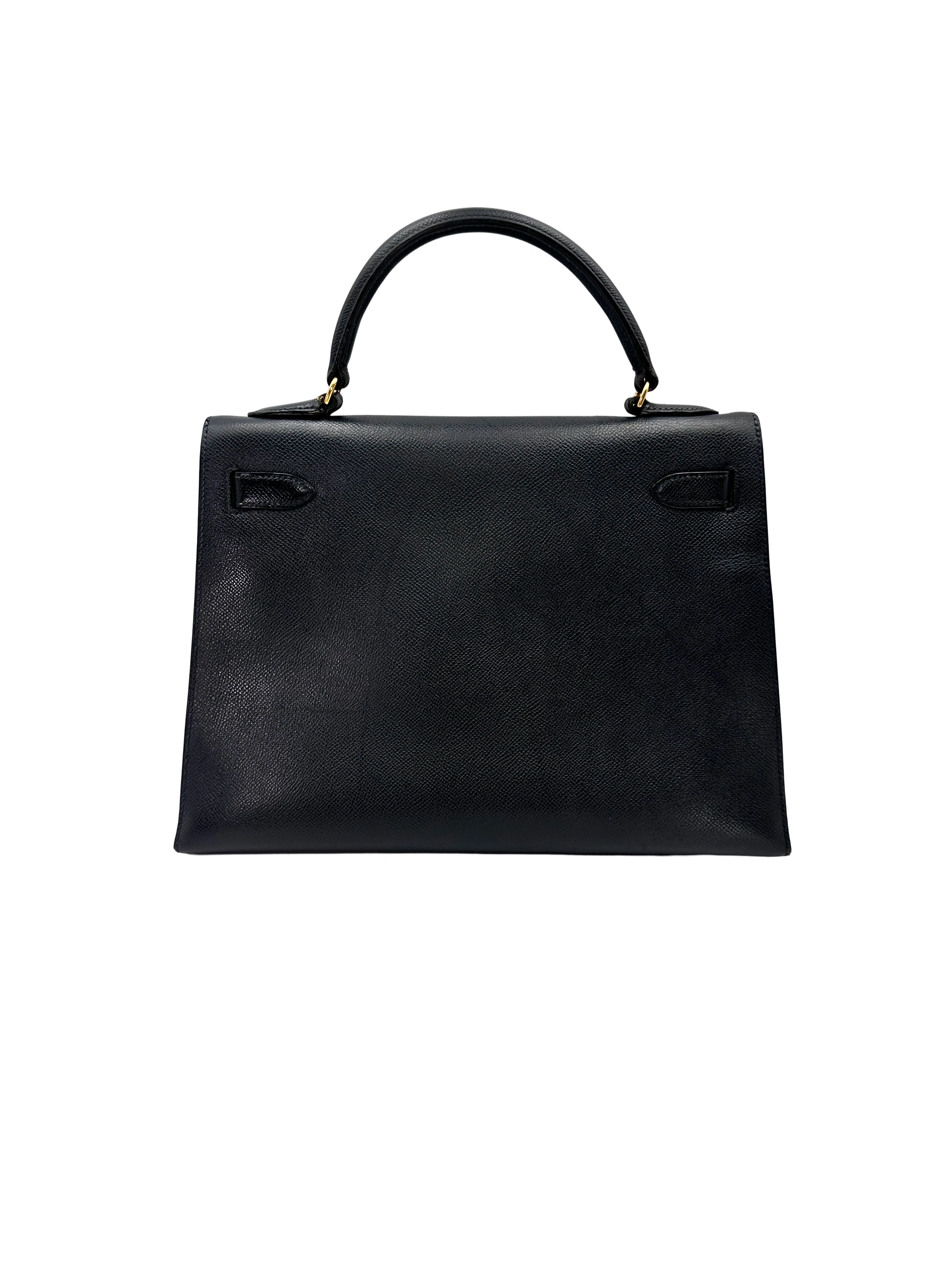 Hermes Kelly Black Leather Handle Bag With Gold Hardware HR132SA