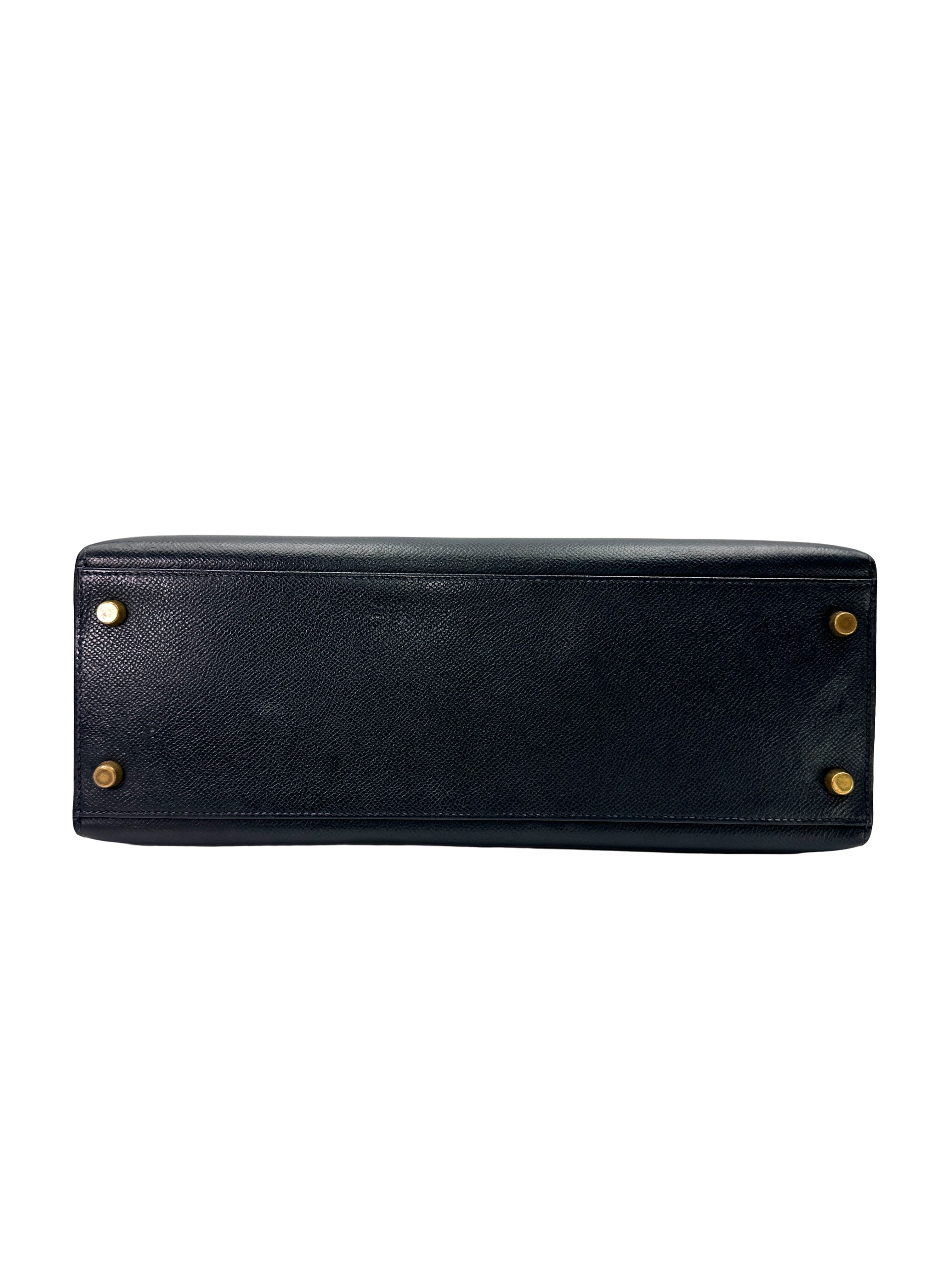 Hermes Kelly Black Leather Handle Bag With Gold Hardware HR132SA