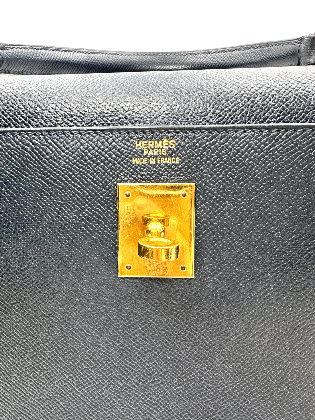 Hermes Kelly Black Leather Handle Bag With Gold Hardware HR132SA