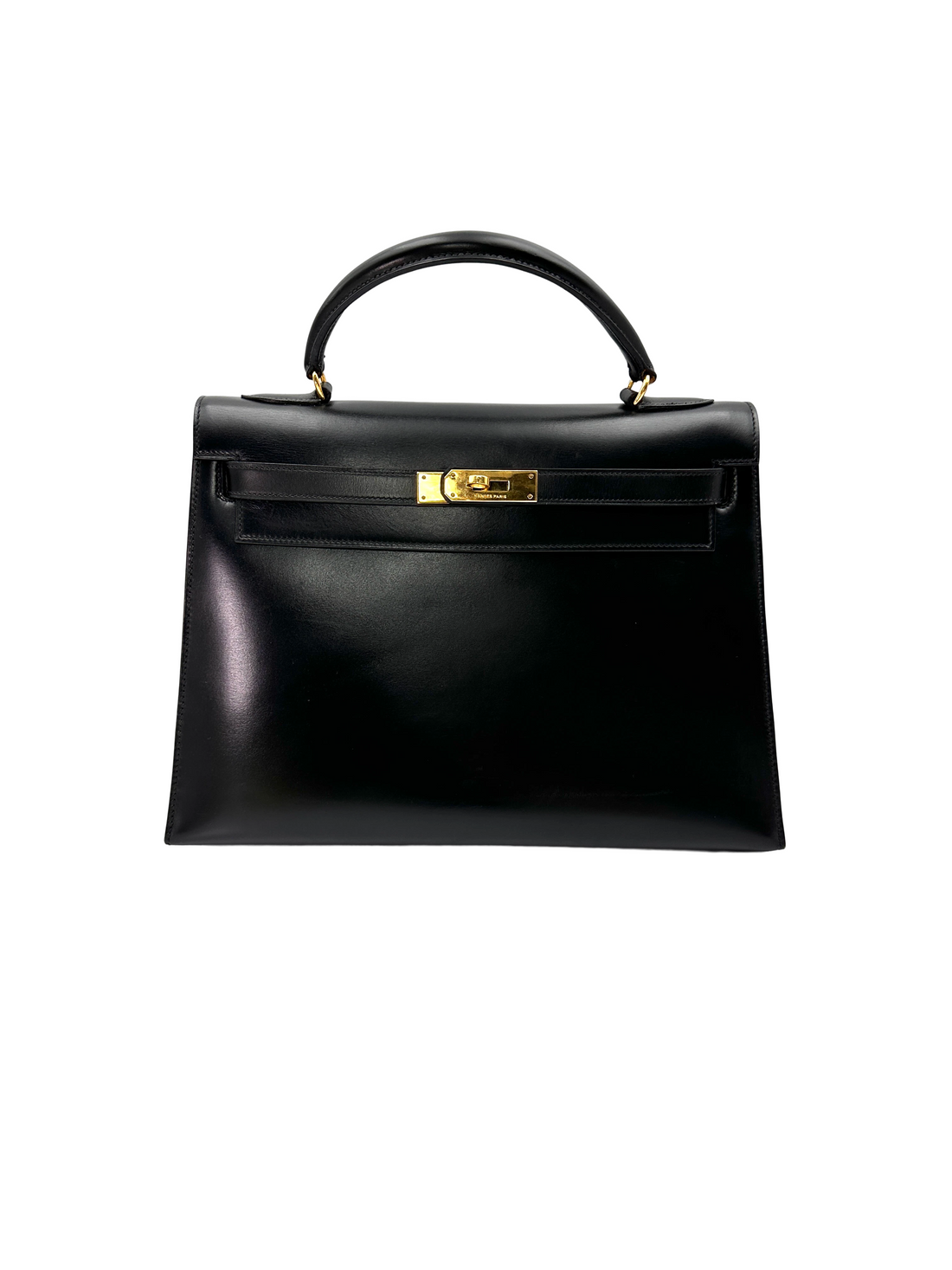 Hermes Kelly32 Black Leather Handle Bag With Gold Hardware HR134