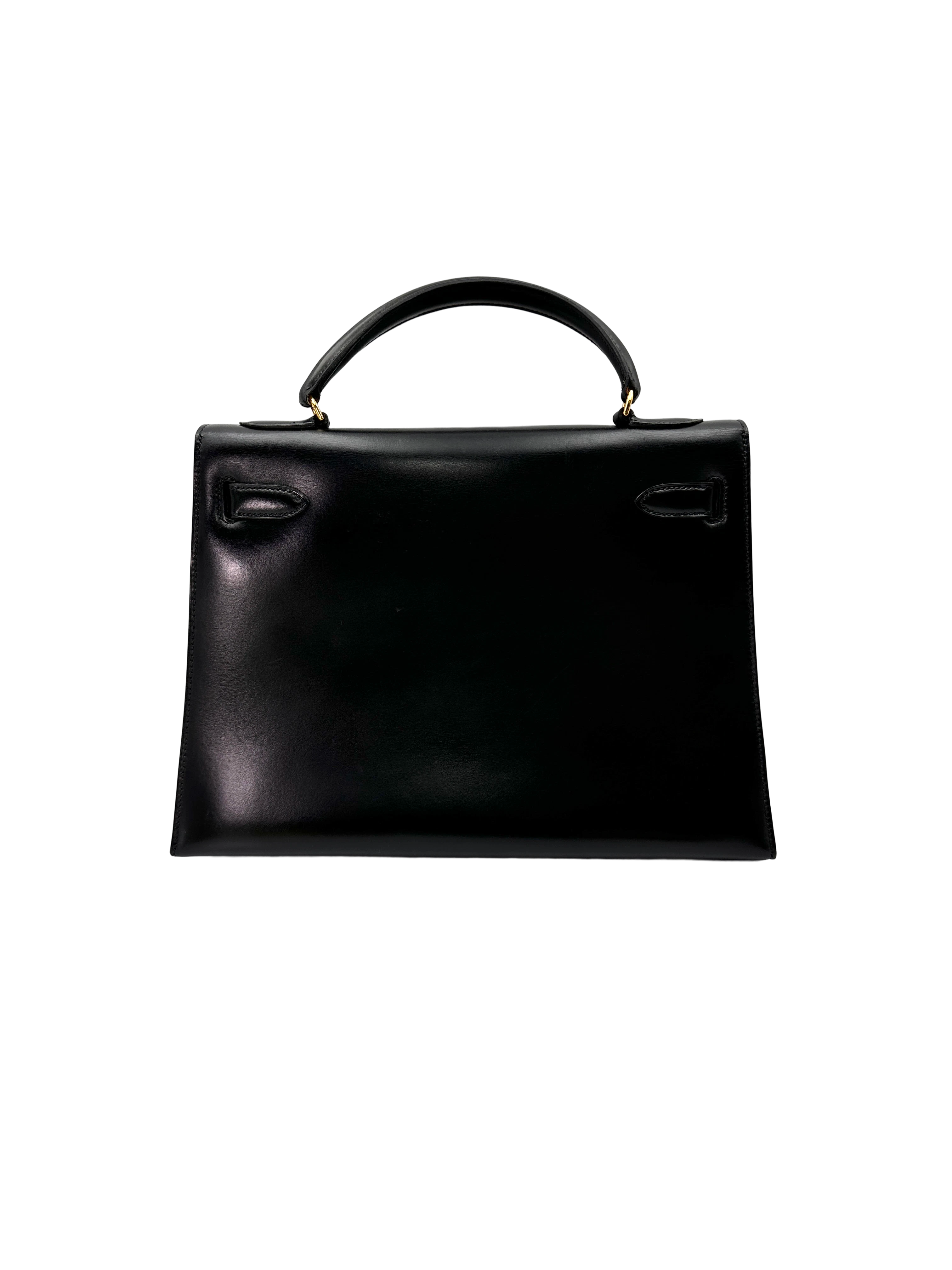 Hermes Kelly32 Black Leather Handle Bag With Gold Hardware HR134