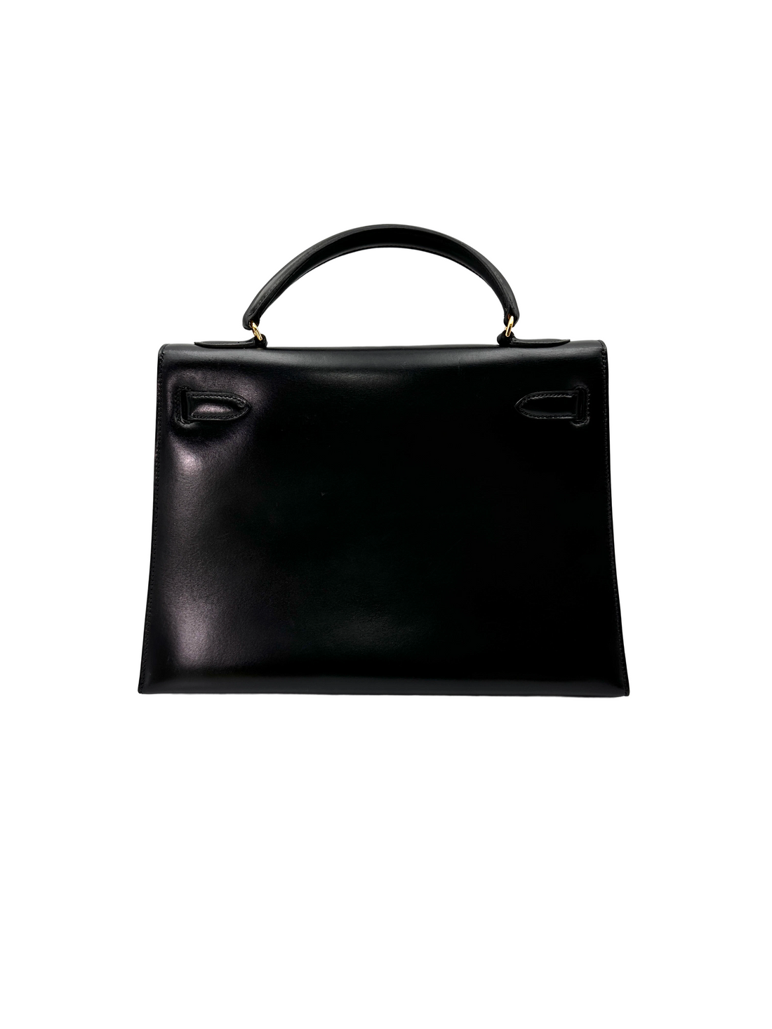 Hermes Kelly32 Black Leather Handle Bag With Gold Hardware HR134