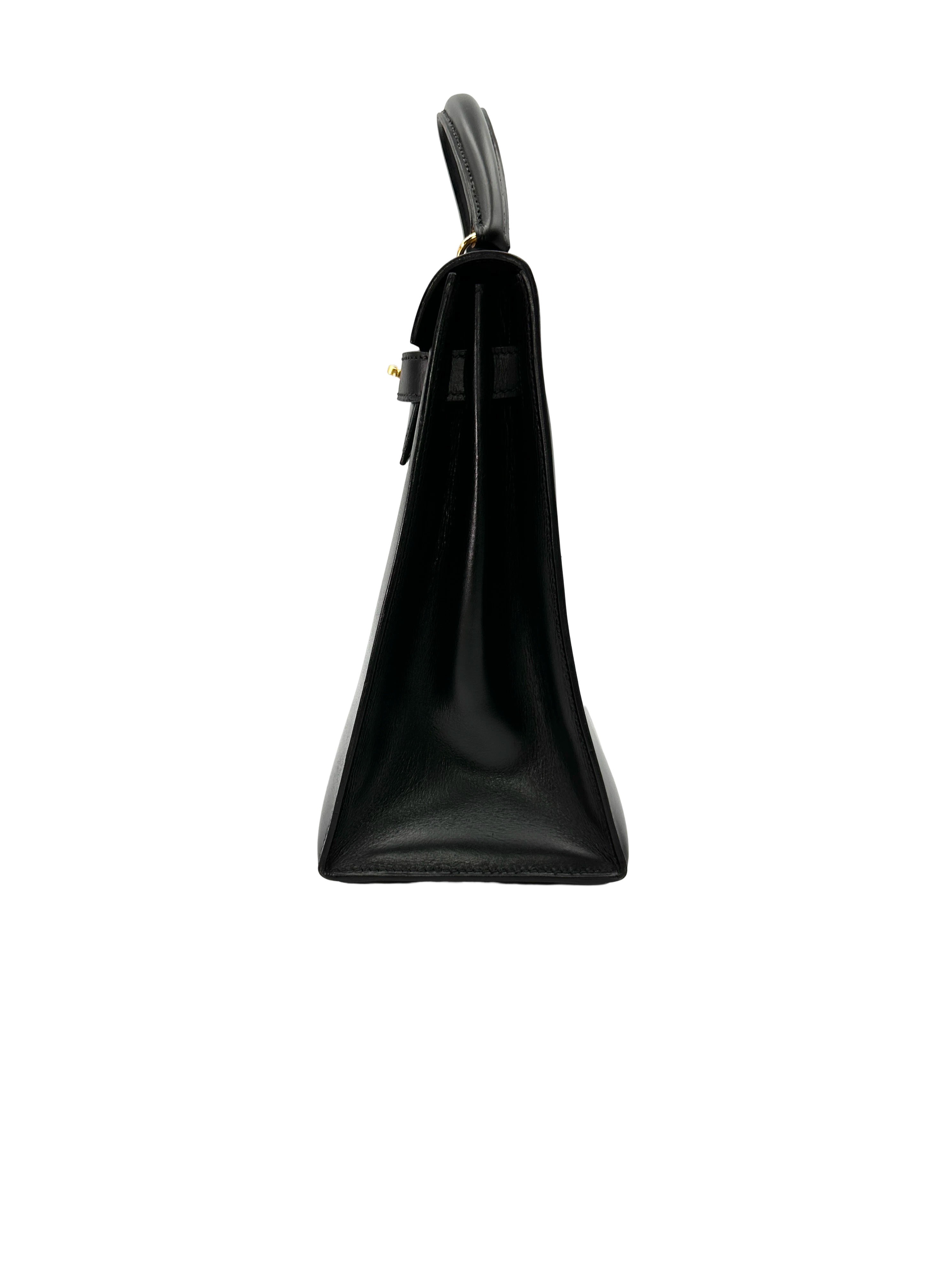 Hermes Kelly32 Black Leather Handle Bag With Gold Hardware HR134