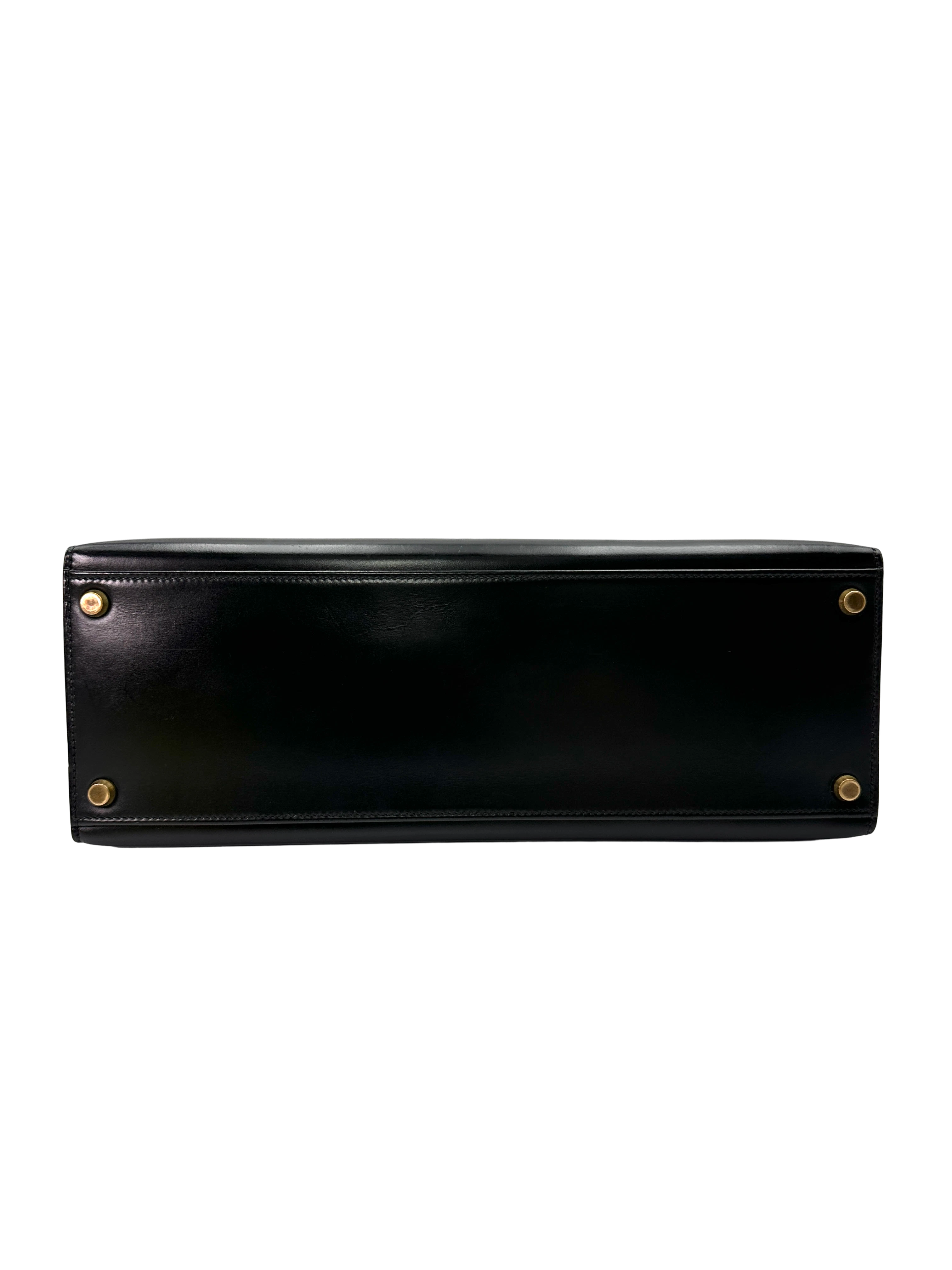 Hermes Kelly32 Black Leather Handle Bag With Gold Hardware HR134