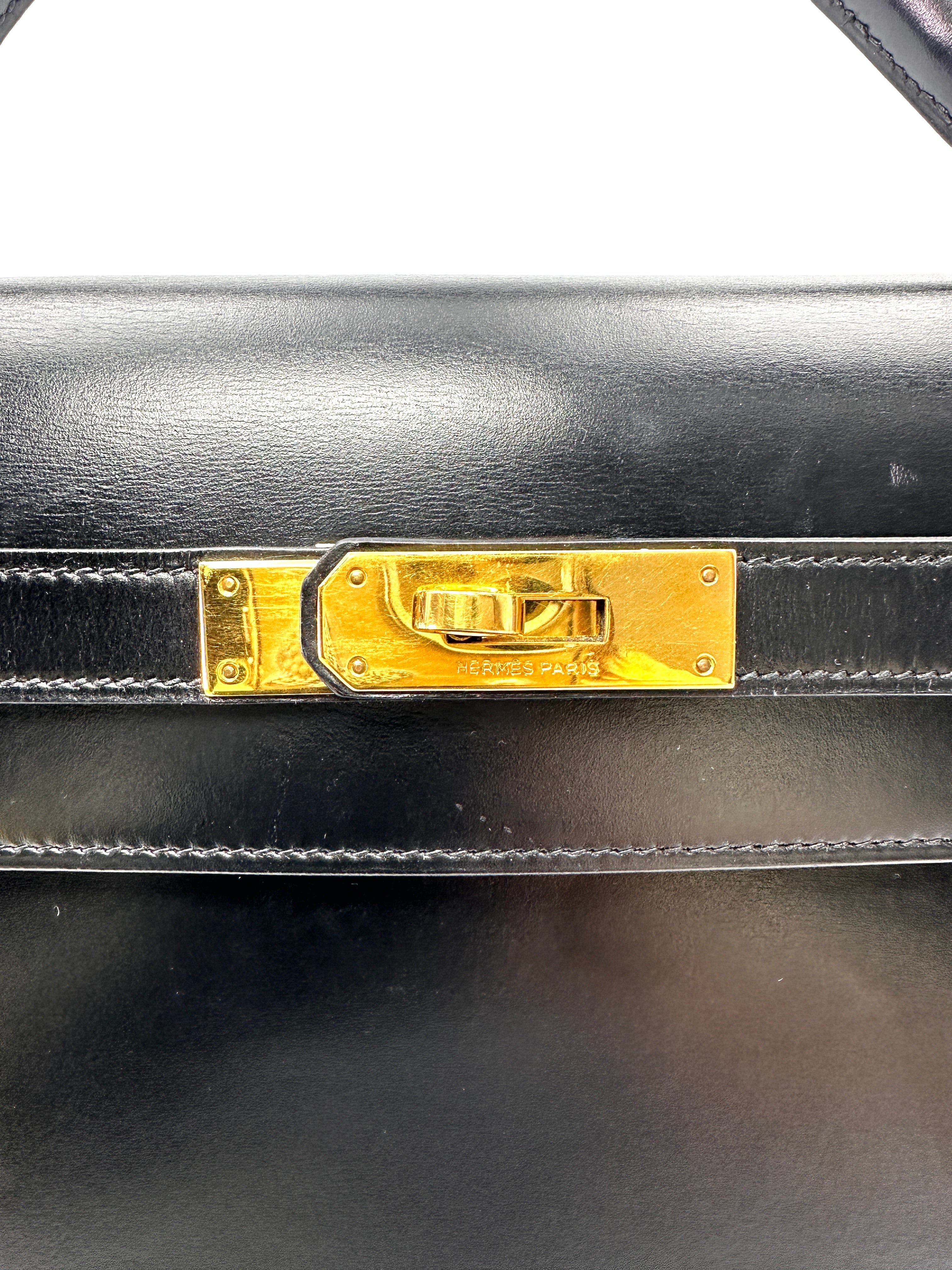 Hermes Kelly32 Black Leather Handle Bag With Gold Hardware HR134