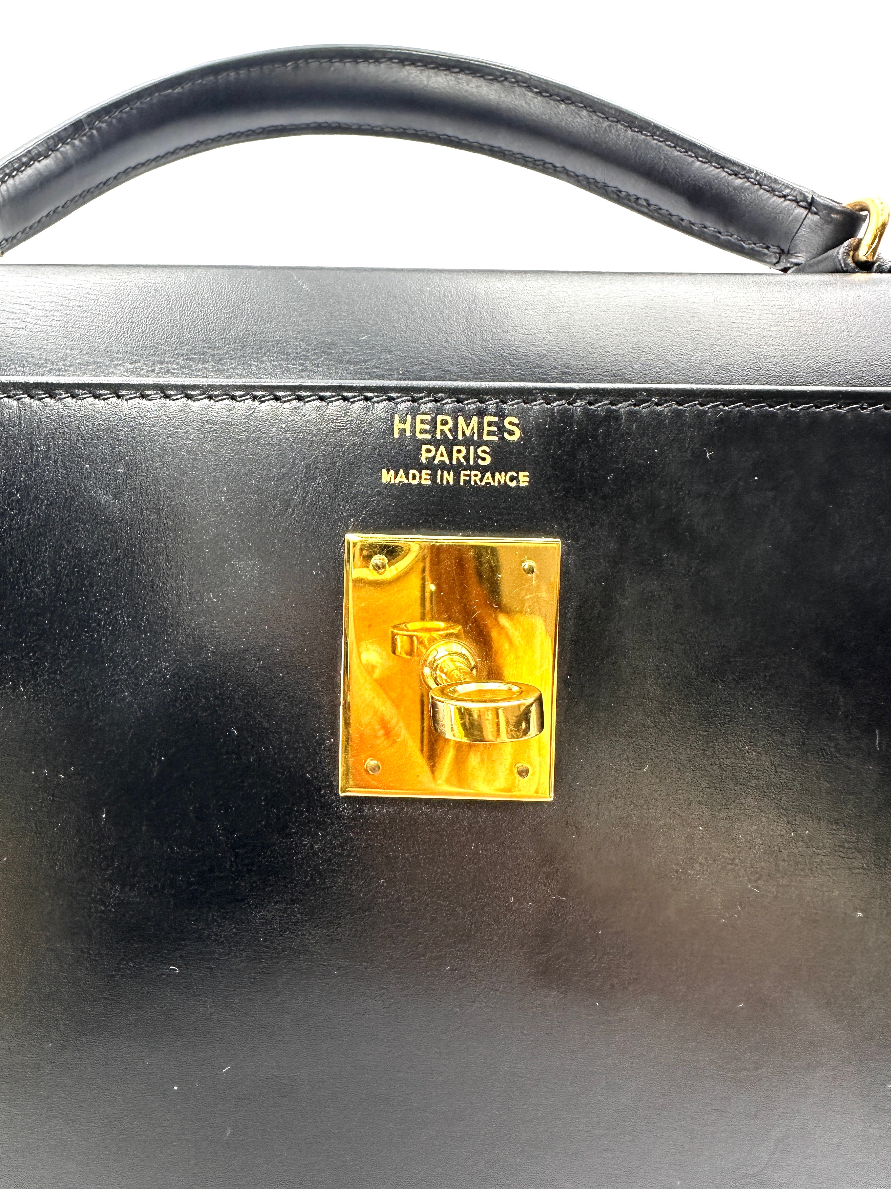 Hermes Kelly32 Black Leather Handle Bag With Gold Hardware HR134