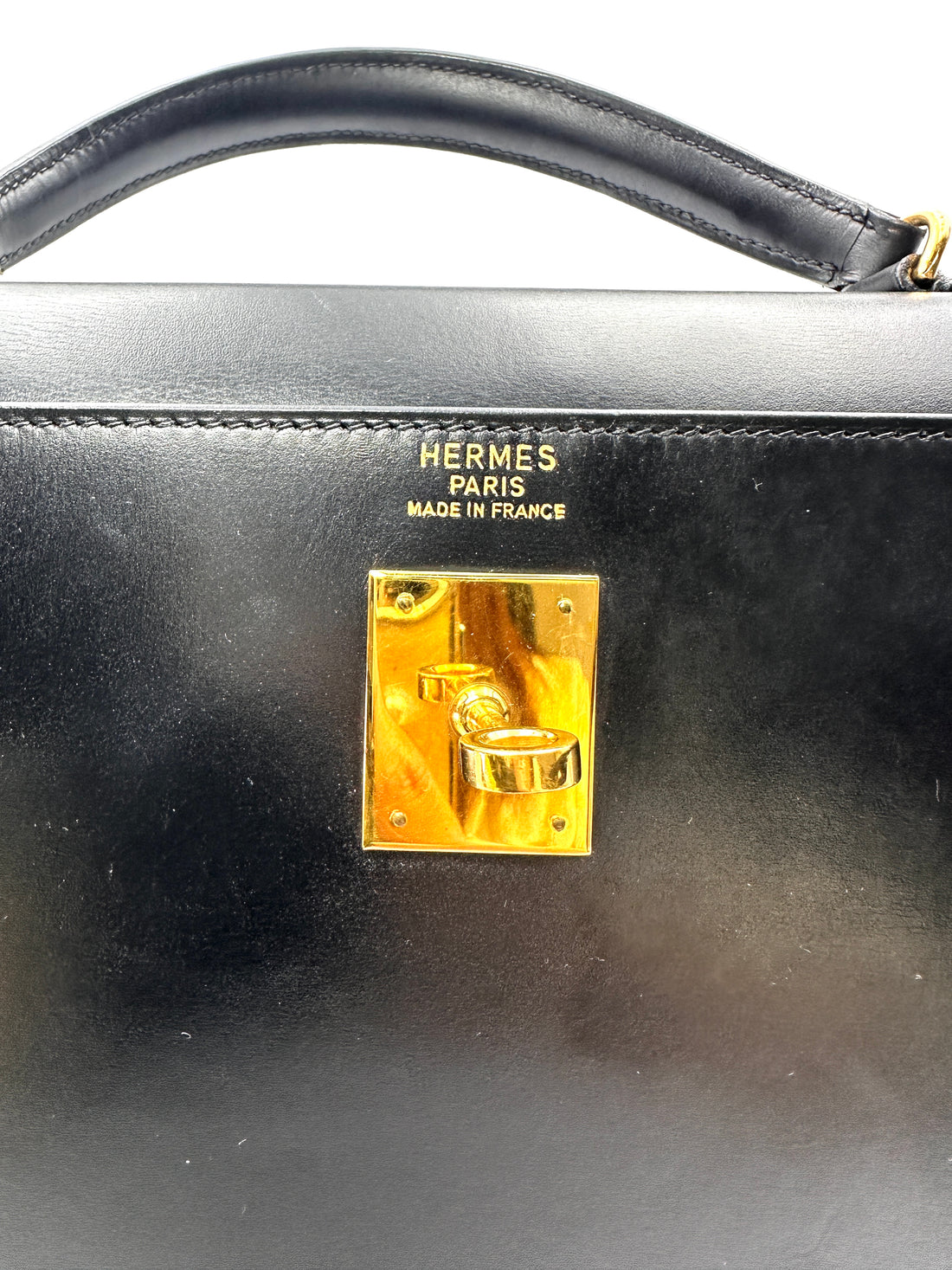 Hermes Kelly32 Black Leather Handle Bag With Gold Hardware HR134