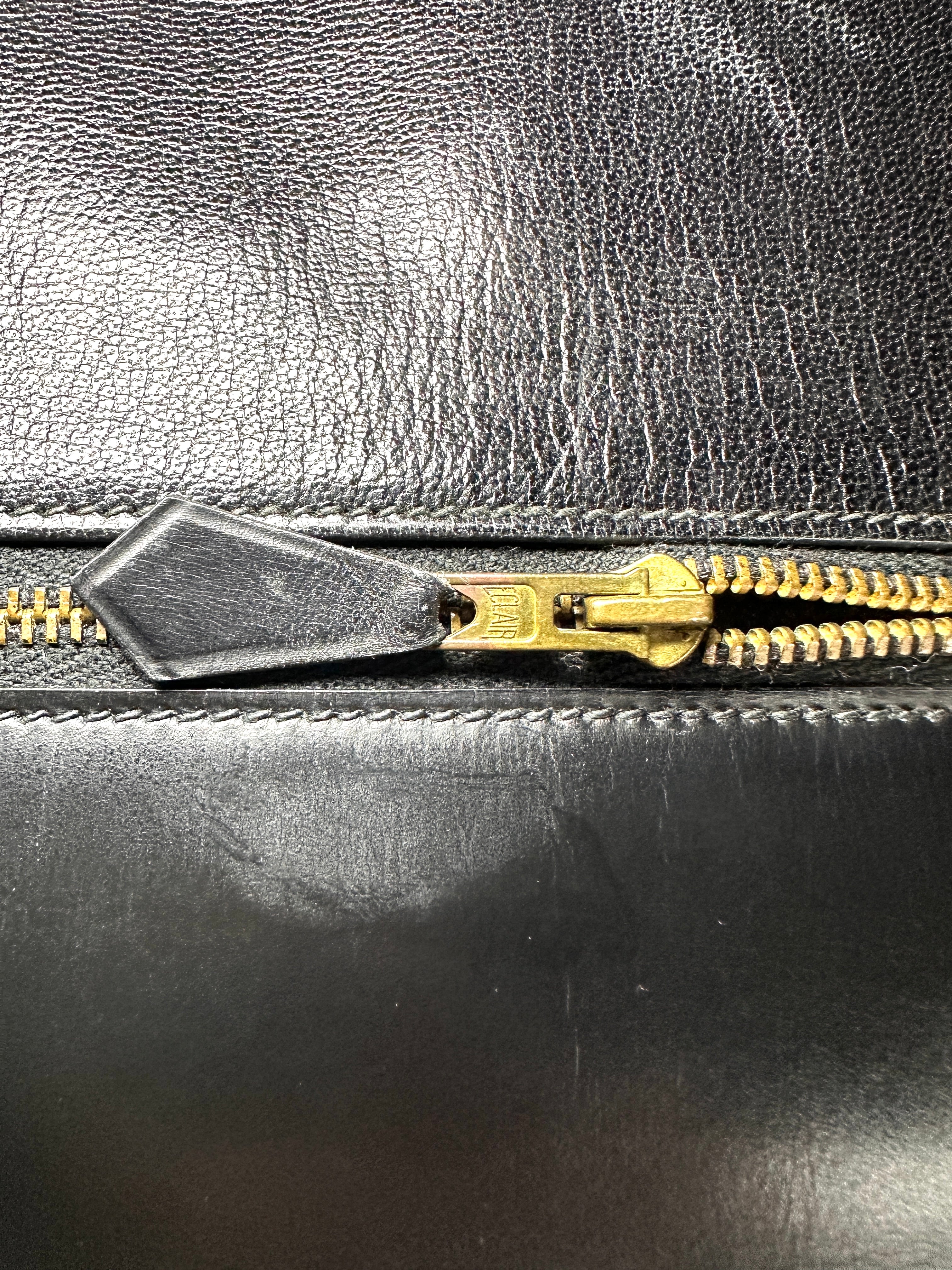 Hermes Kelly32 Black Leather Handle Bag With Gold Hardware HR134