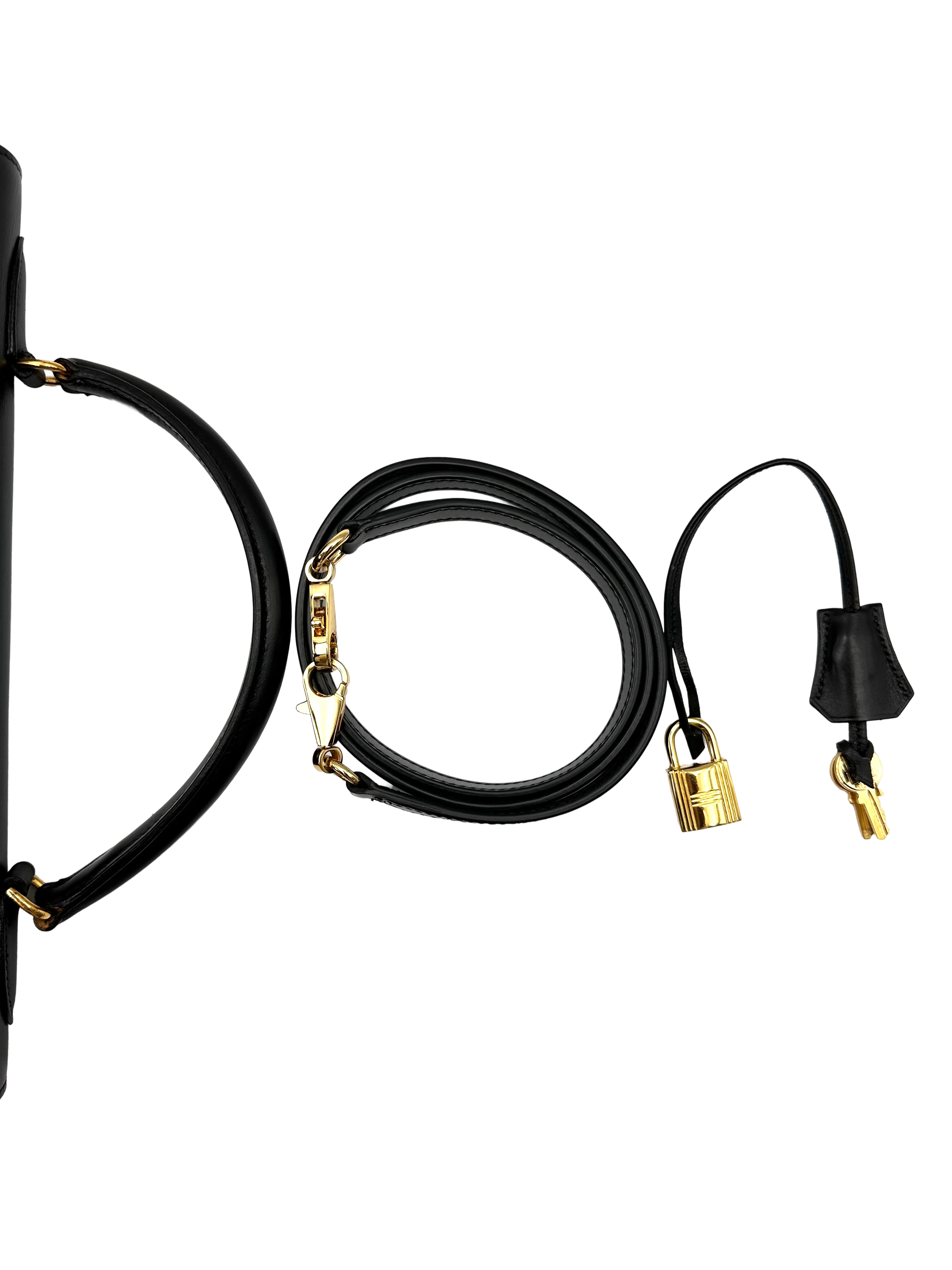 Hermes Kelly32 Black Leather Handle Bag With Gold Hardware HR134