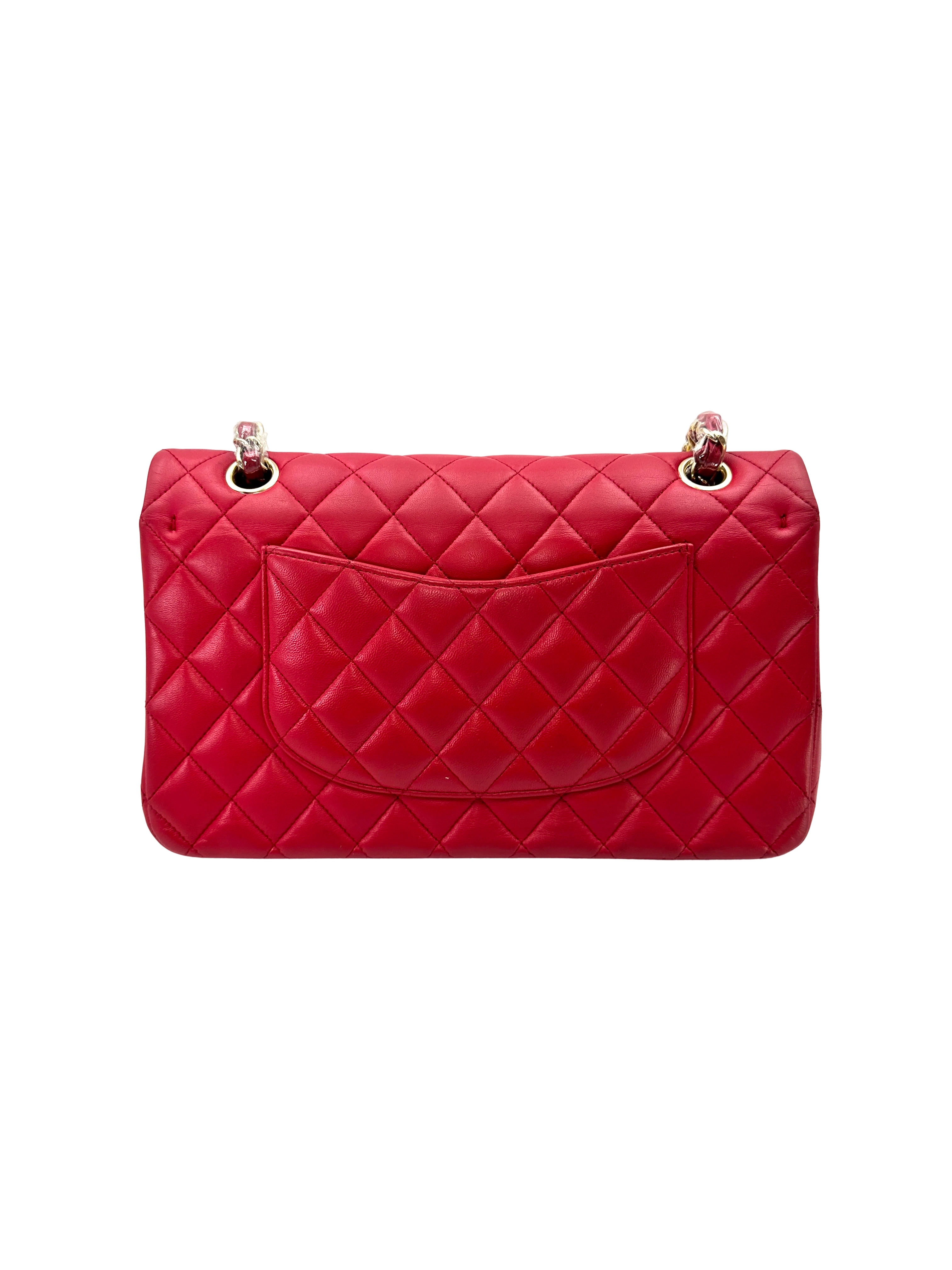 Chanel Classic Flap Red Quilted Lambskin Medium Size Shoulder Bag With Gold Buckle(21***72) CC2330