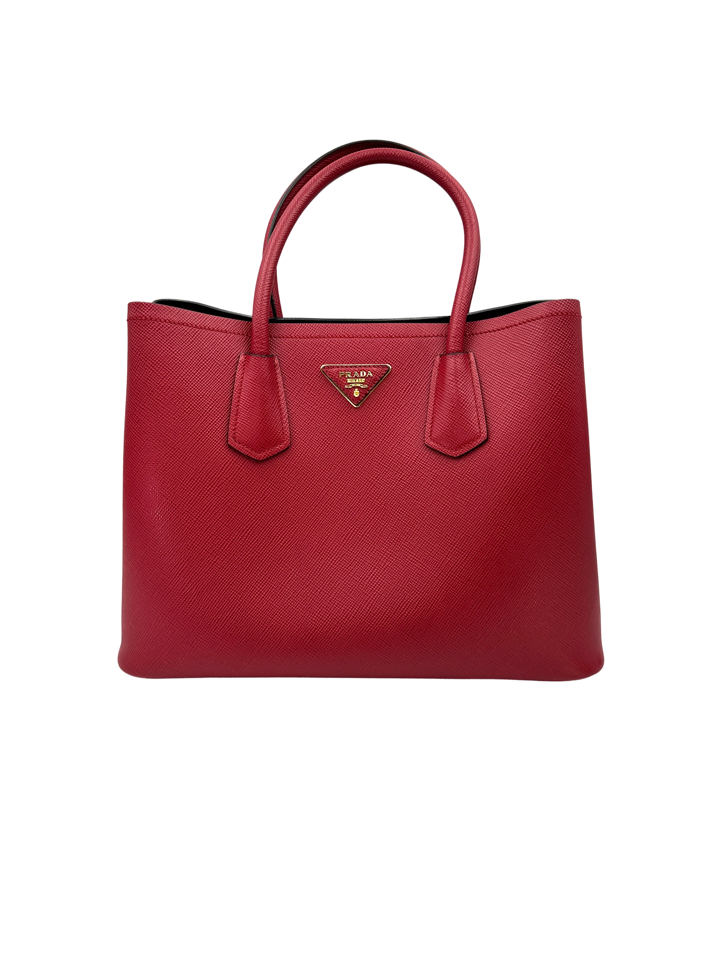 Prada Double Red Saffiano Cuir Leather Handle Bag PR520