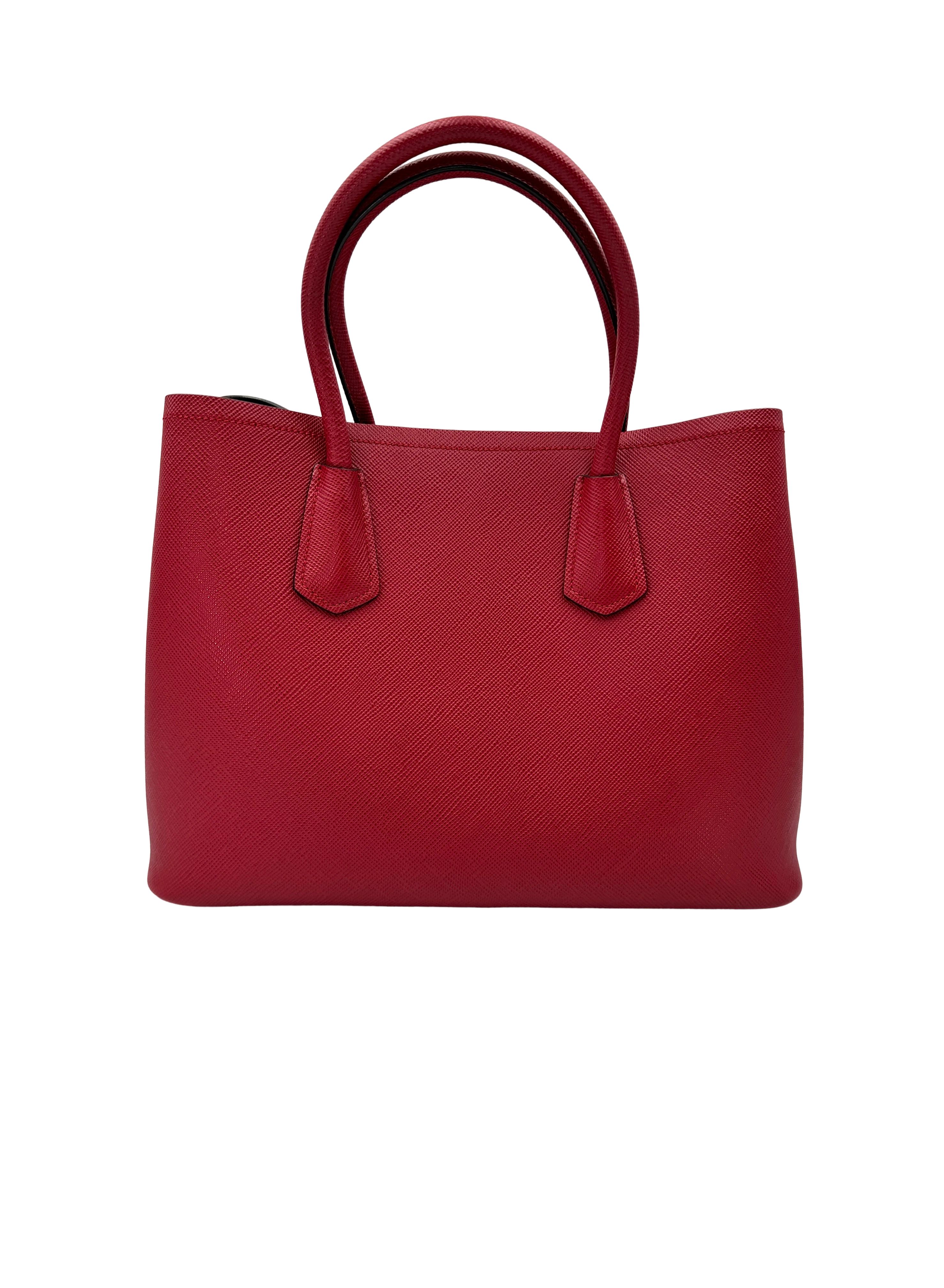 Prada Double Red Saffiano Cuir Leather Handle Bag PR520