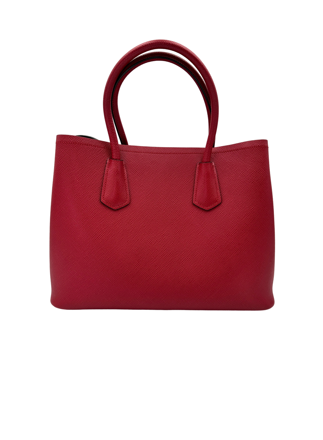Prada Double Red Saffiano Cuir Leather Handle Bag PR520