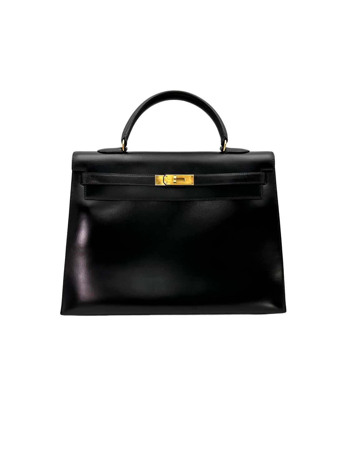 Hermes Kelly32 Black Leather Top Handle Bag With Gold Hardware HR133