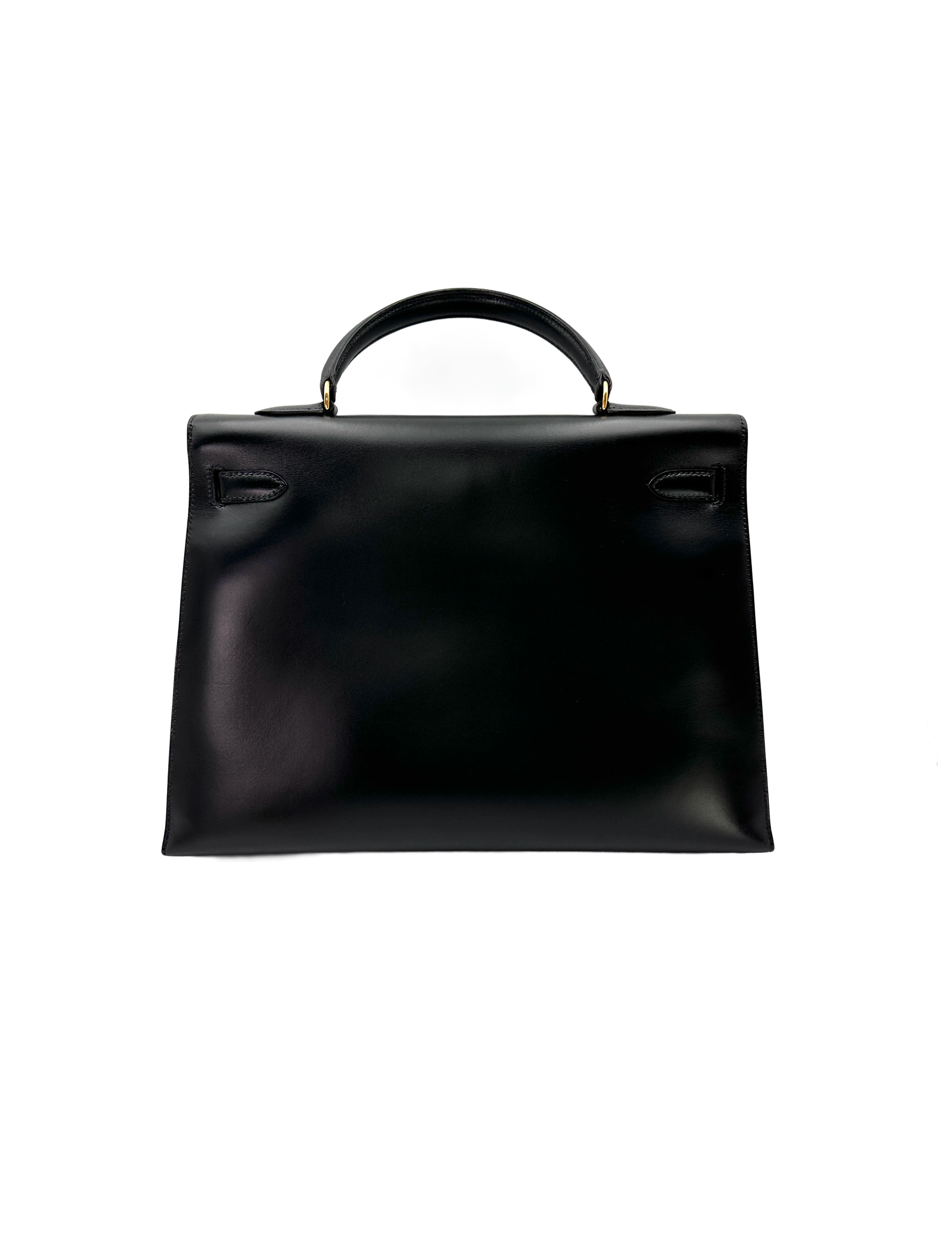 Hermes Kelly32 Black Leather Top Handle Bag With Gold Hardware HR133