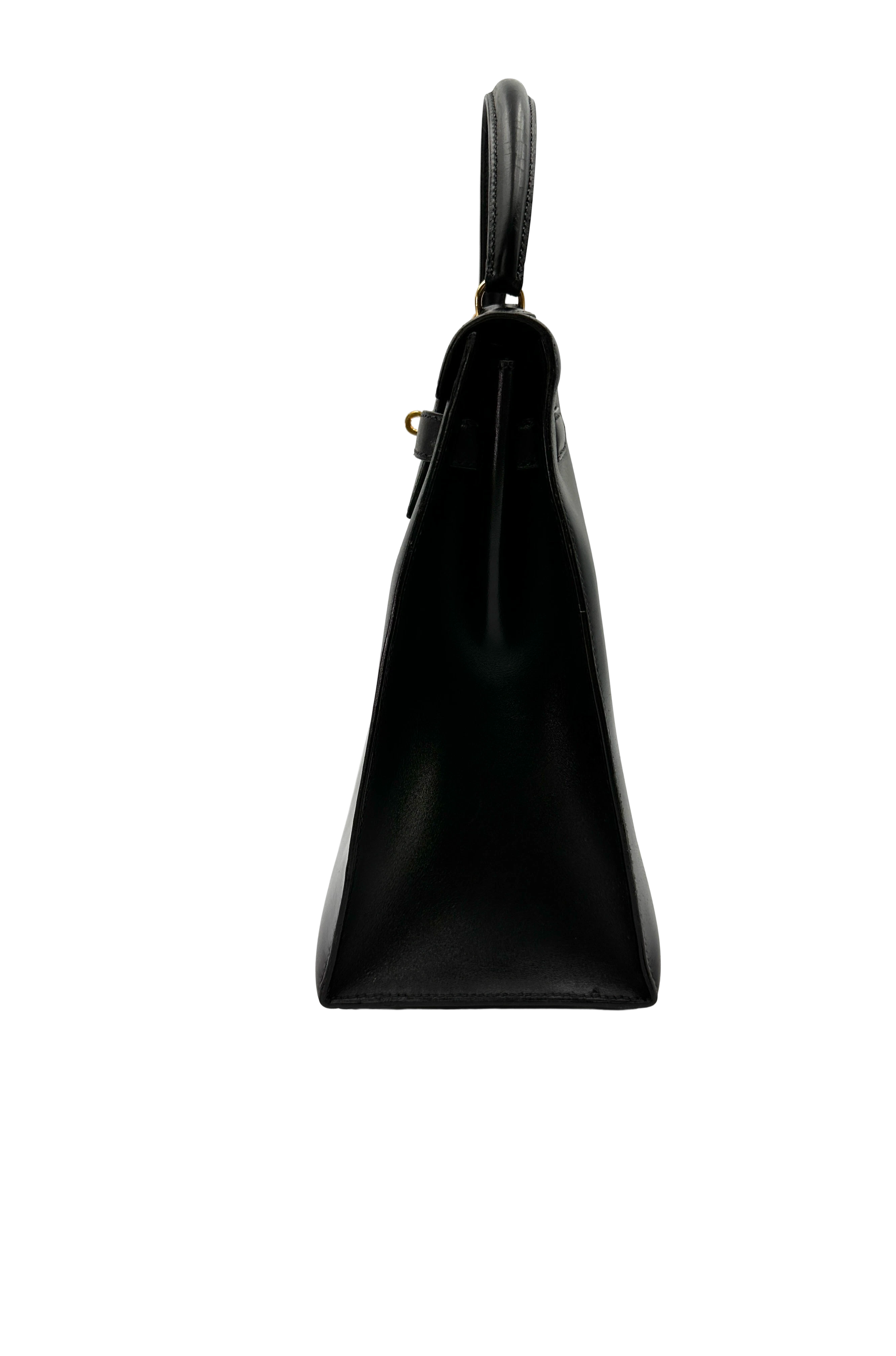 Hermes Kelly32 Black Leather Top Handle Bag With Gold Hardware HR133
