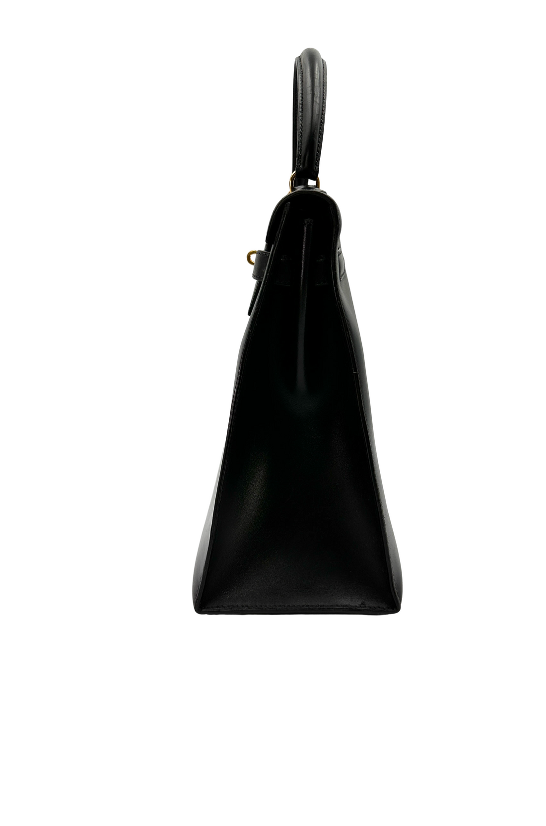 Hermes Kelly32 Black Leather Top Handle Bag With Gold Hardware HR133