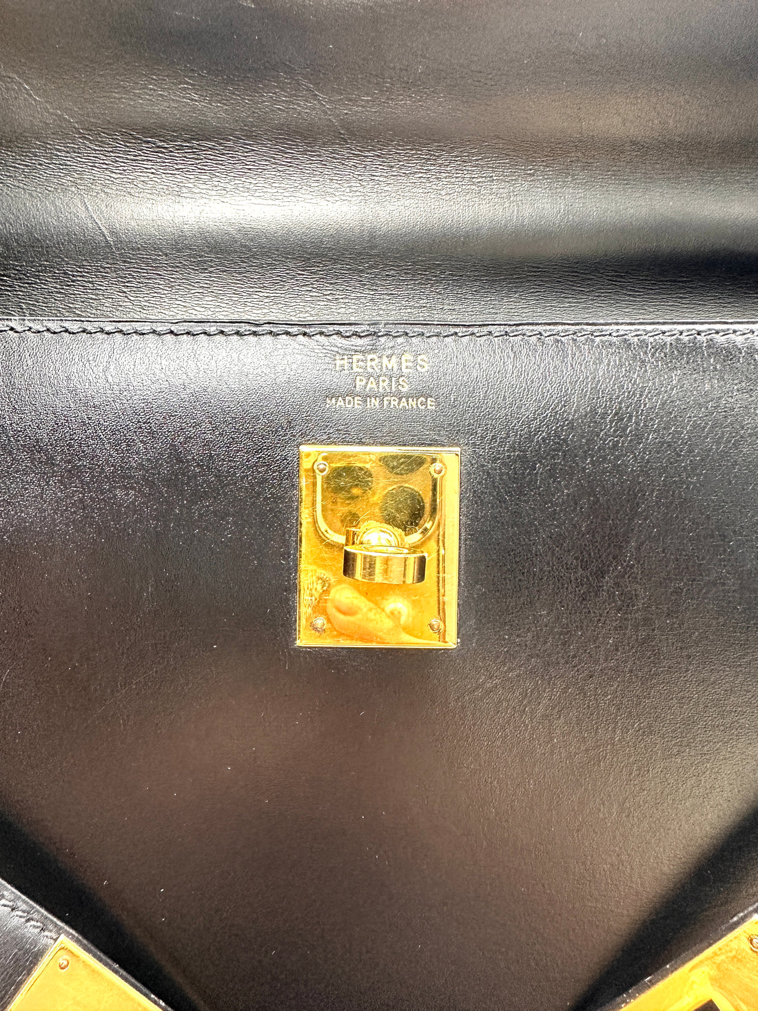 Hermes Kelly32 Black Leather Top Handle Bag With Gold Hardware HR133