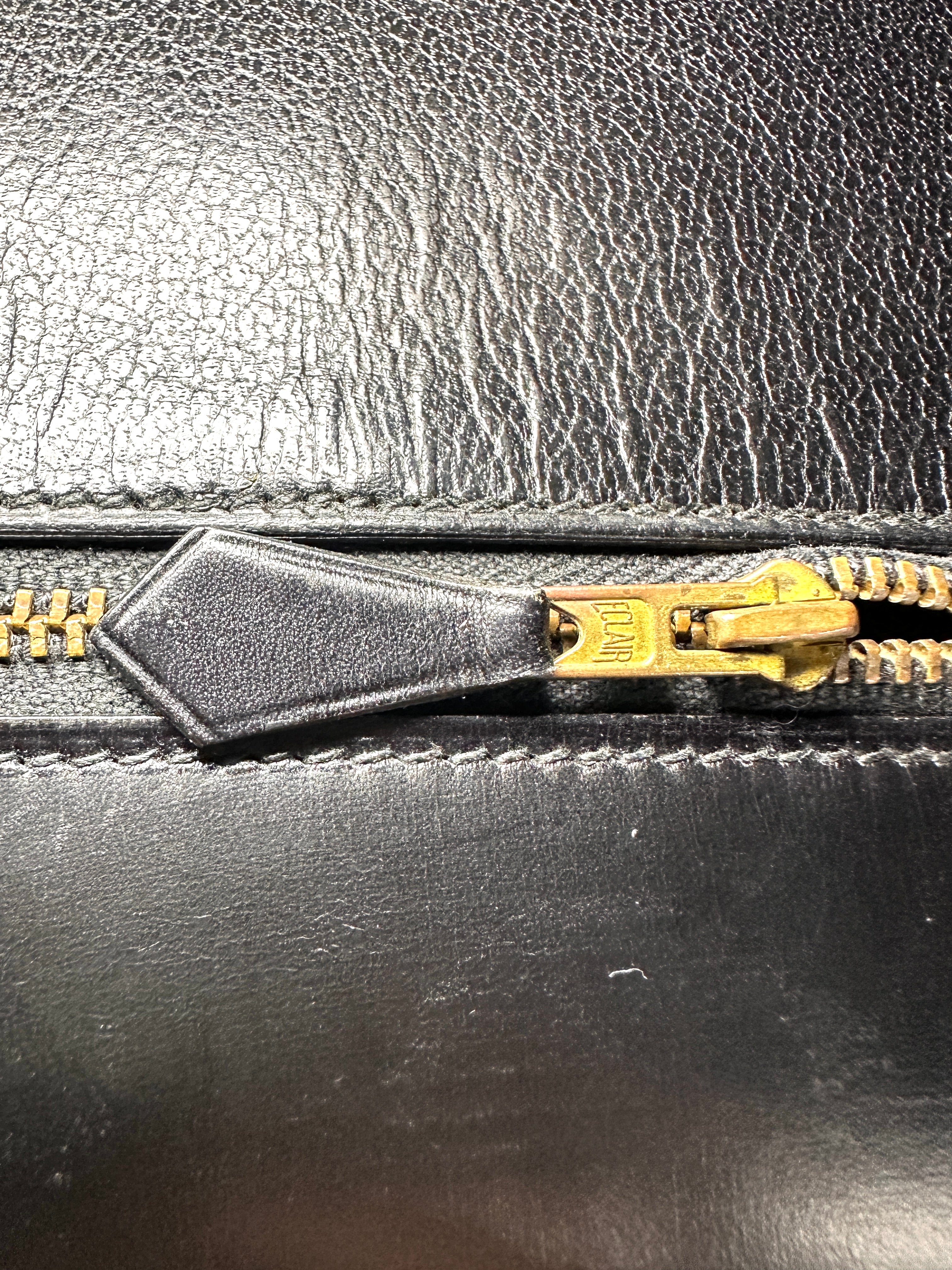 Hermes Kelly32 Black Leather Top Handle Bag With Gold Hardware HR133